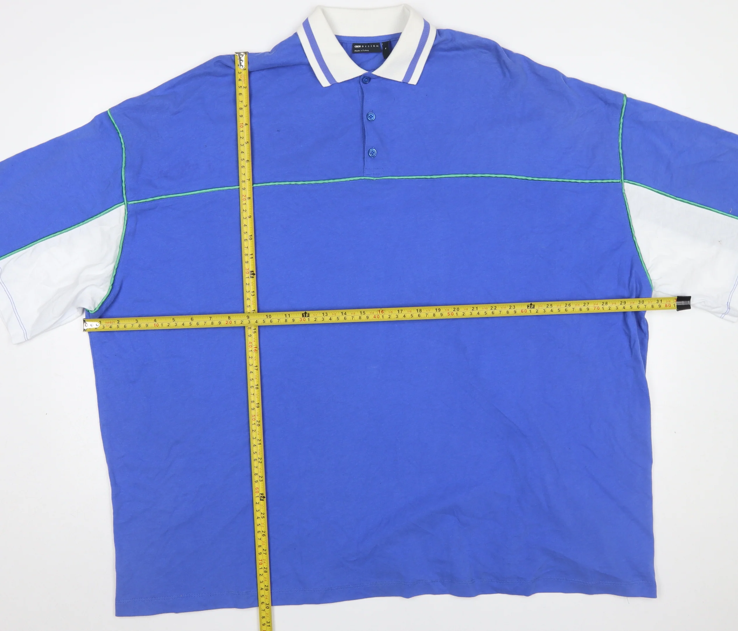 ASOS DESIGN Women Blue Colourblock Polo Shirt M Casual Cotton - Image 2
