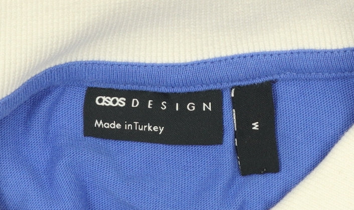 ASOS DESIGN Women Blue Colourblock Polo Shirt M Casual Cotton - Image 4