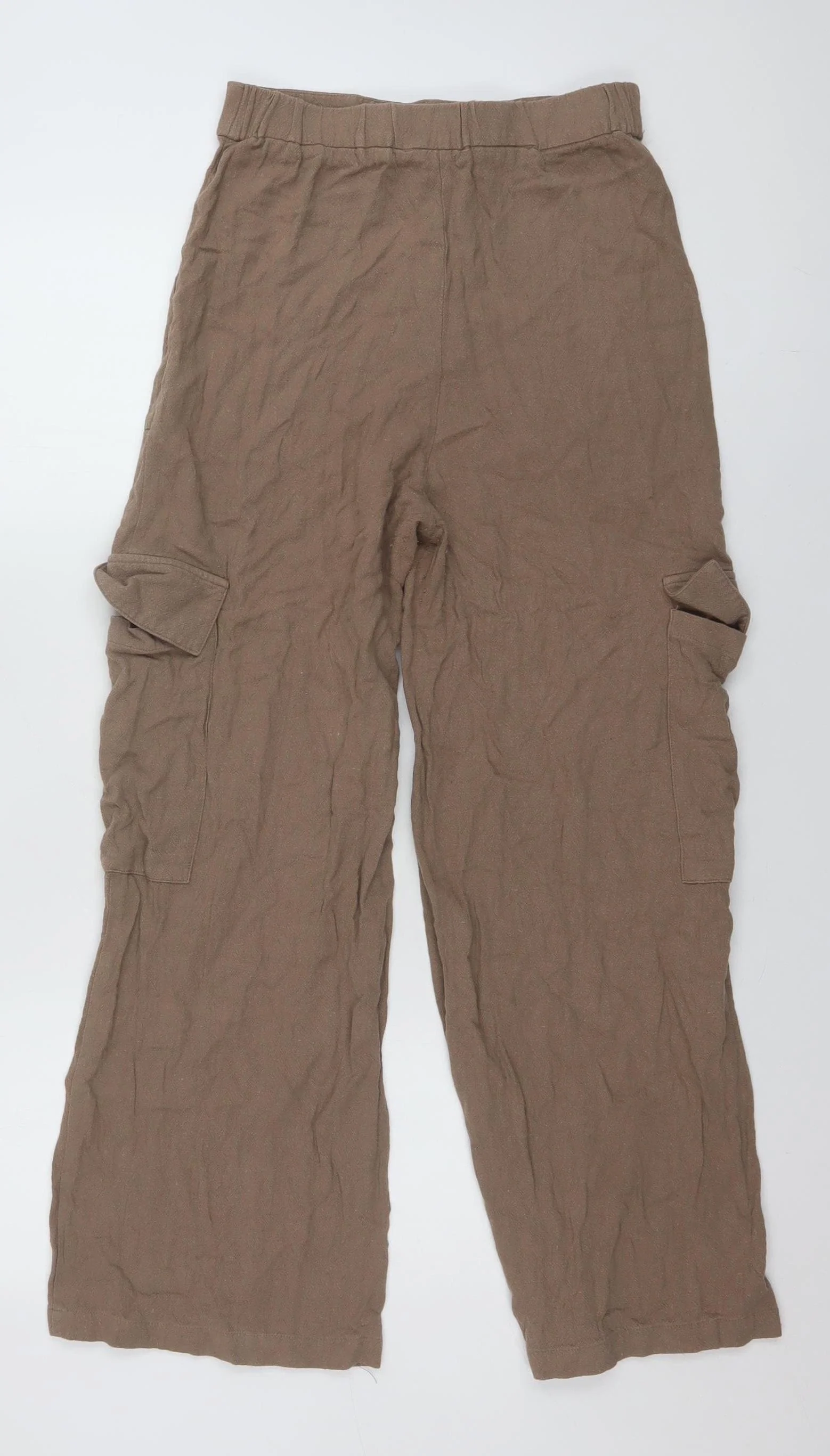 ASOS DESIGN Women Brown Cargo Wide-Leg Trousers Size 8 - Image 3