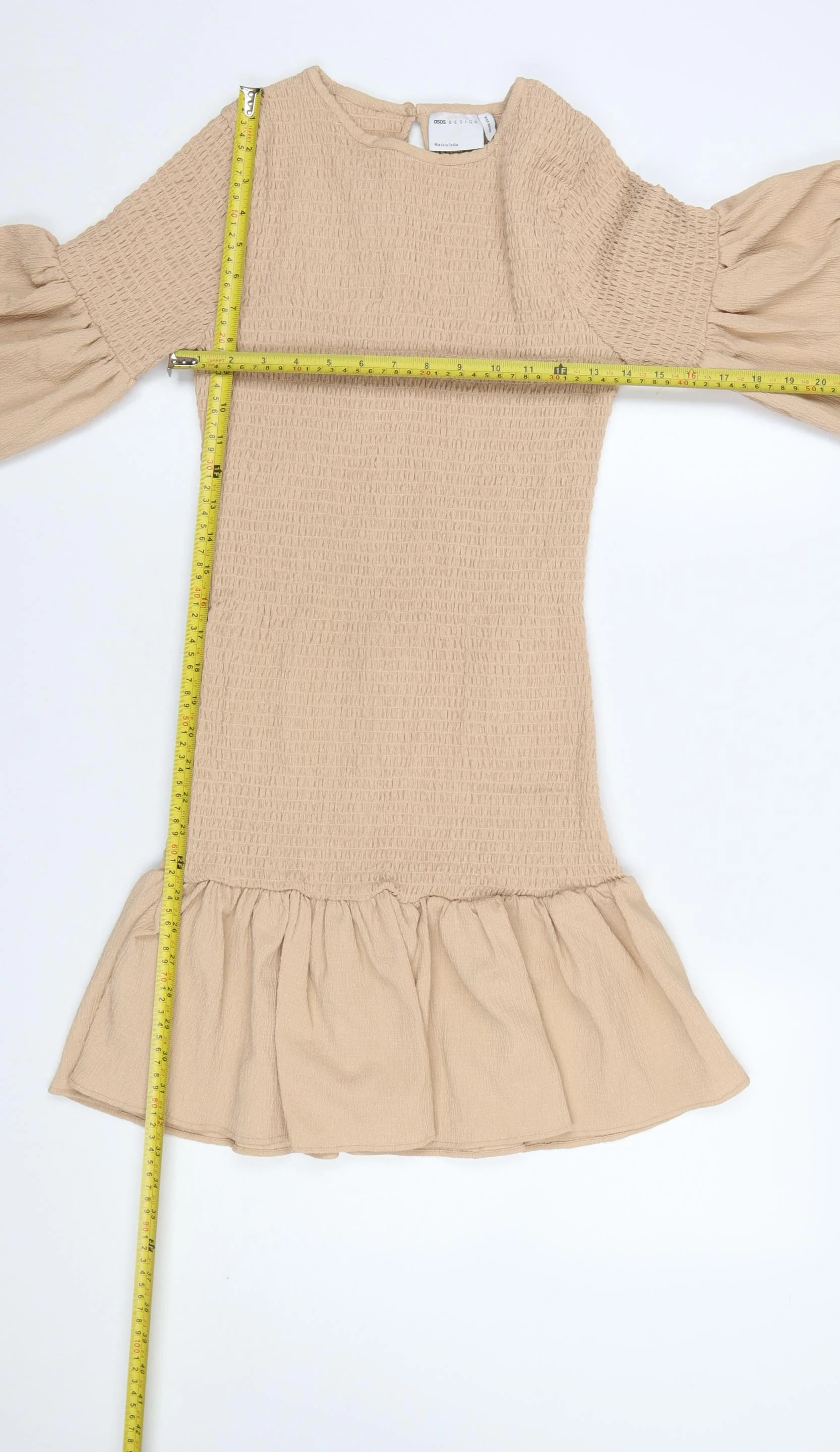 ASOS DESIGN Women’s Beige Smocked Ruffle Mini Dress Size 8 - Image 2