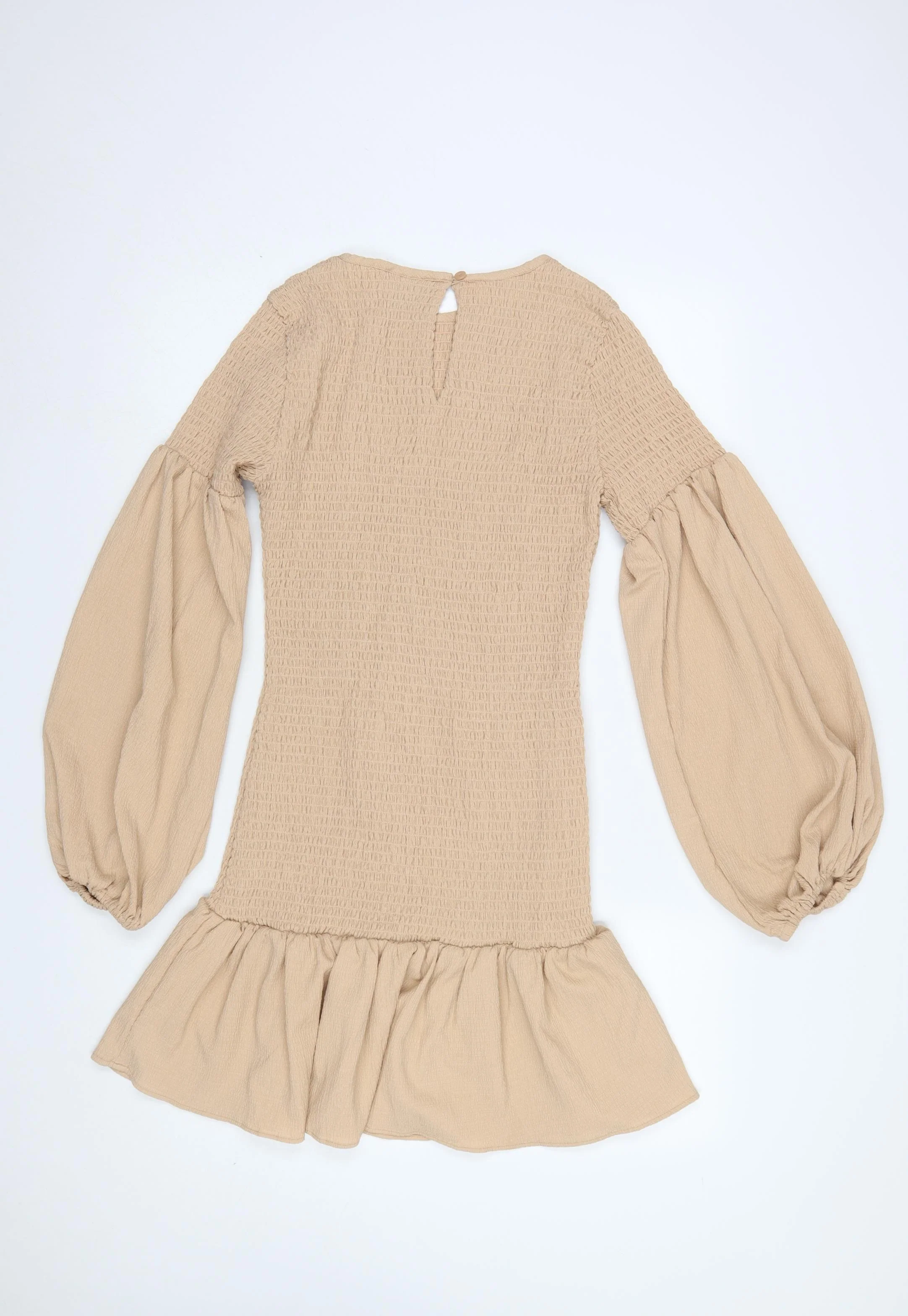 ASOS DESIGN Women’s Beige Smocked Ruffle Mini Dress Size 8 - Image 3