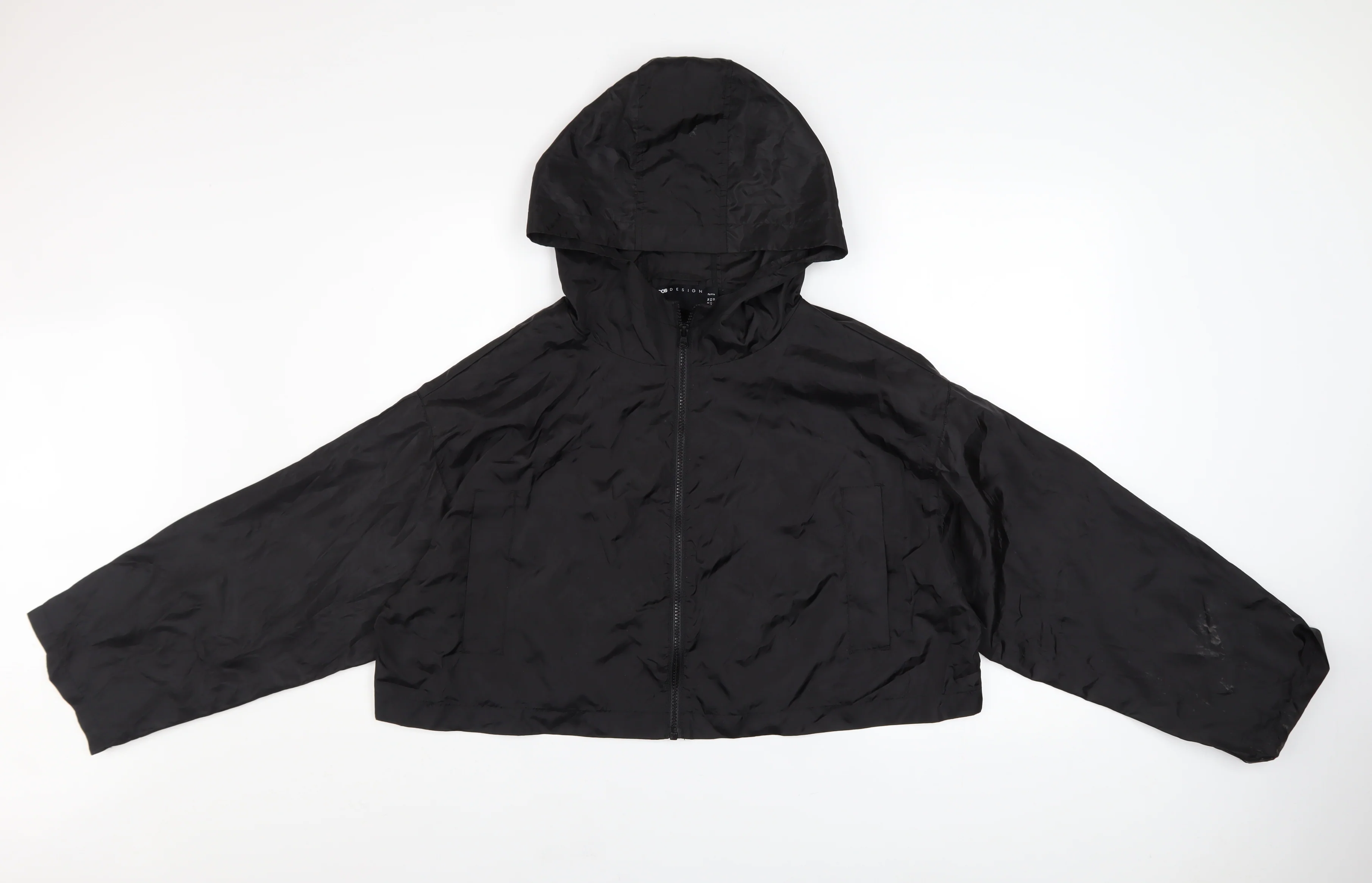 ASOS DESIGN Women’s Black Cropped Hooded Windbreaker Jacket Size 14