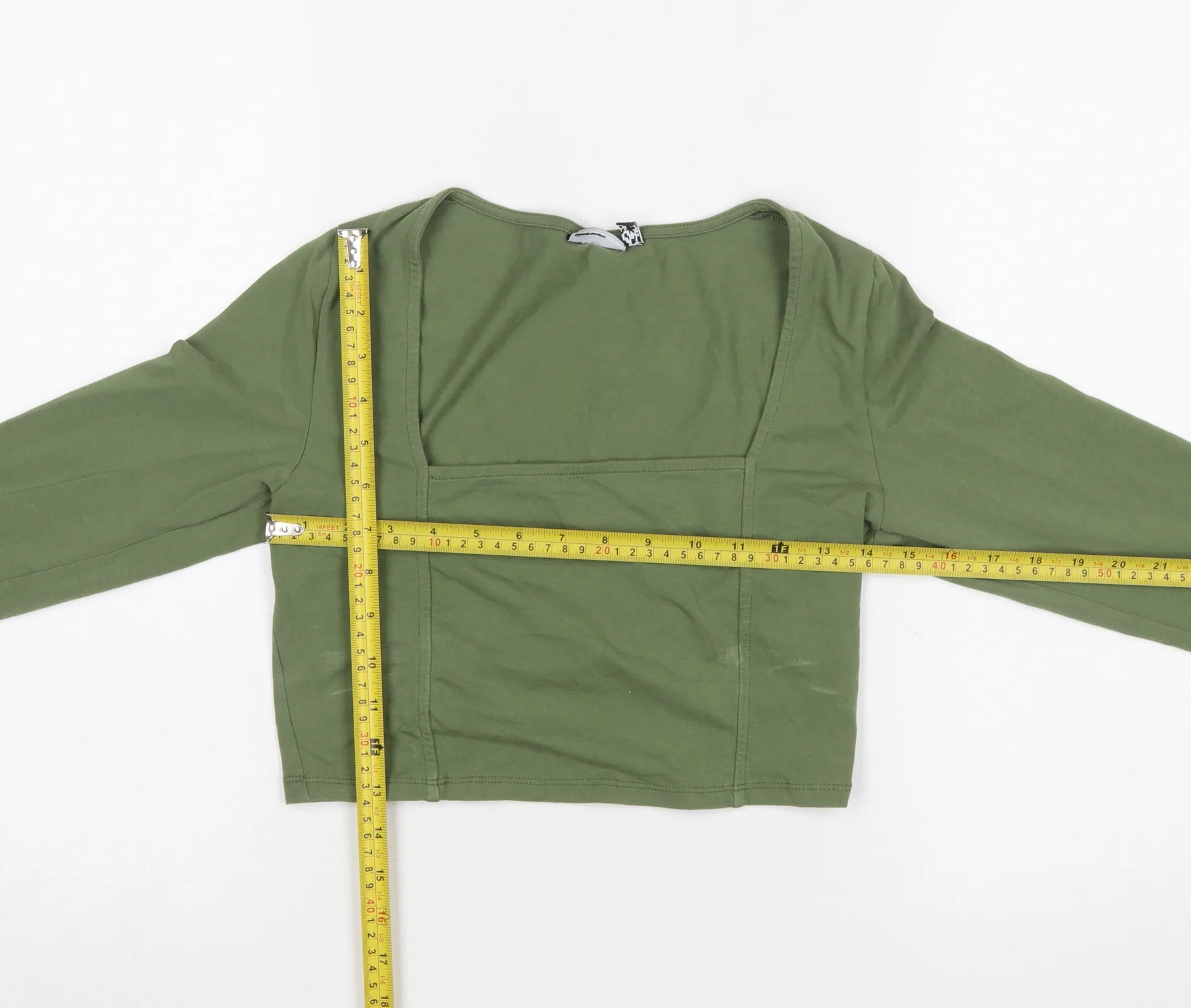 ASOS DESIGN Women’s Green Cropped Long Sleeve Square Neck Top UK 10 - Image 2