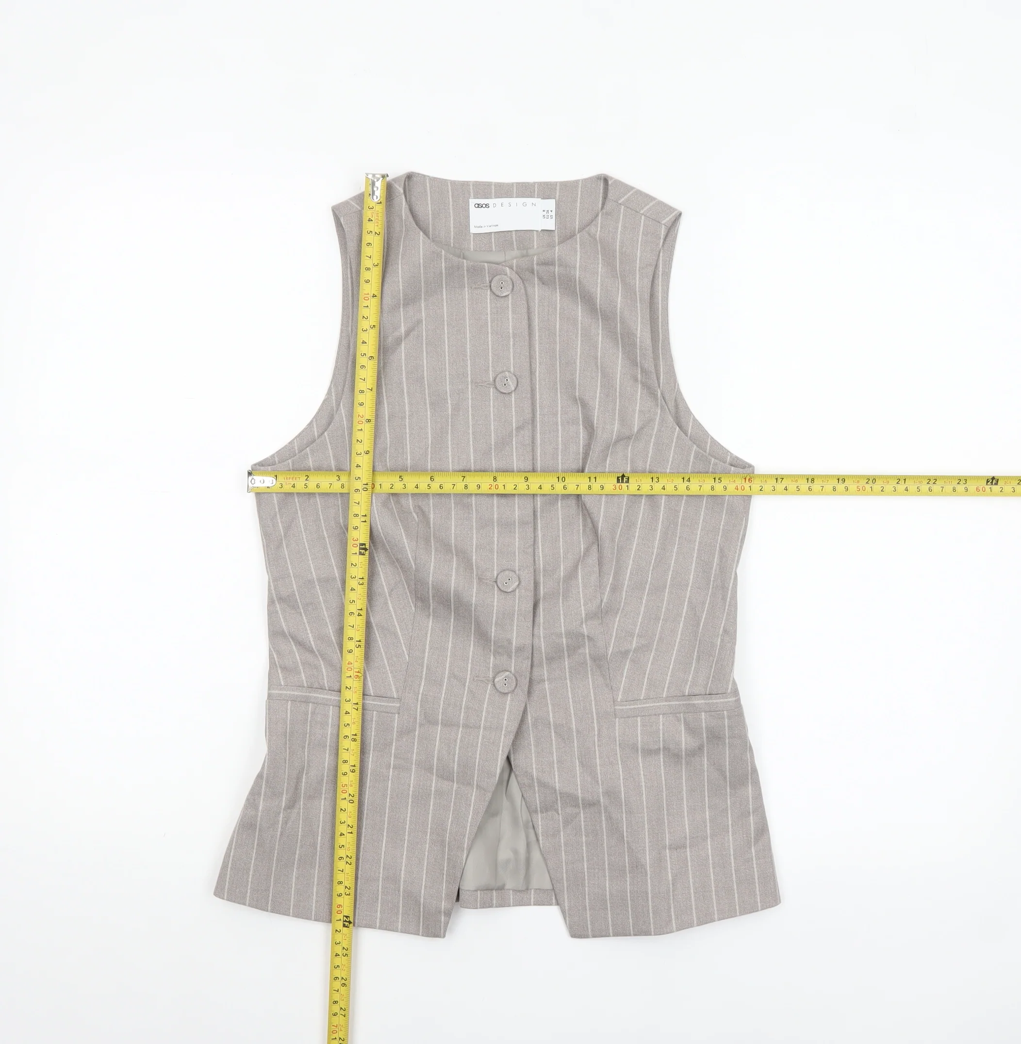 ASOS DESIGN Women’s Grey Pinstripe Waistcoat UK 8 Tailored Fit - Image 2