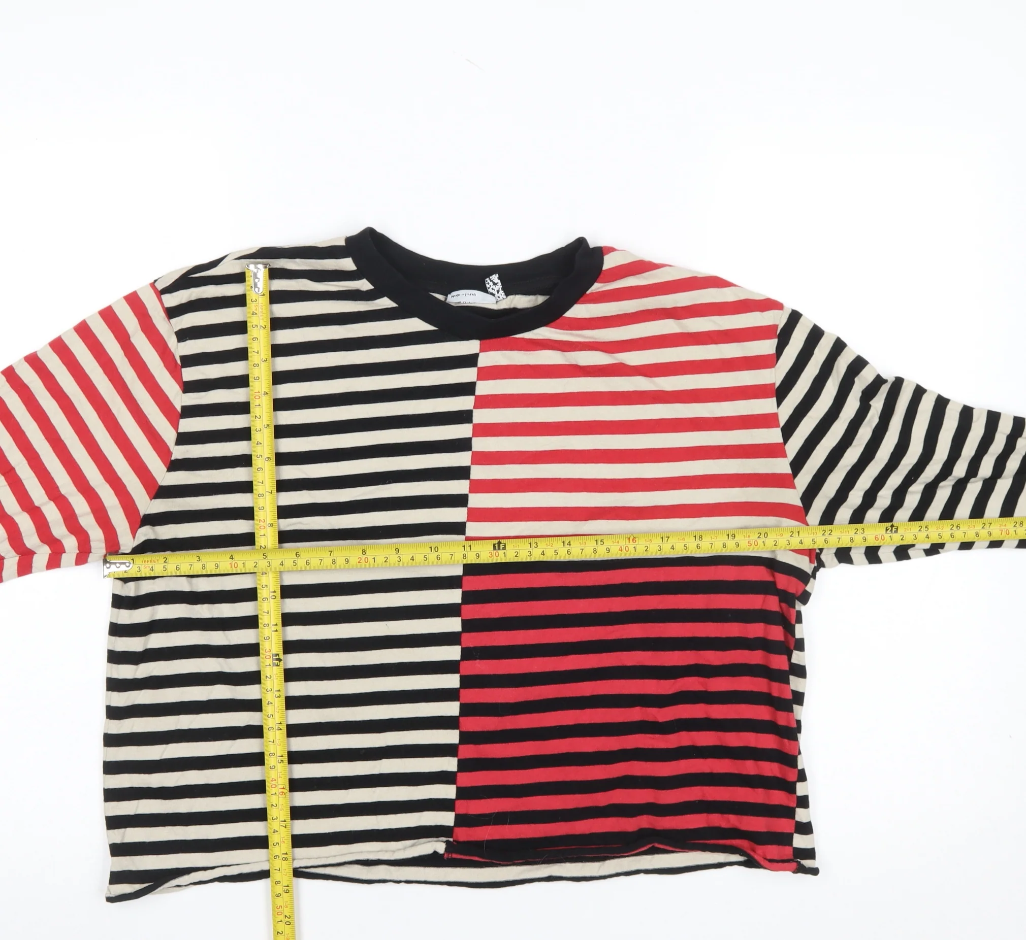 ASOS DESIGN Women’s Multicoloured Striped Long Sleeve Cropped T-Shirt UK 12 - Image 2