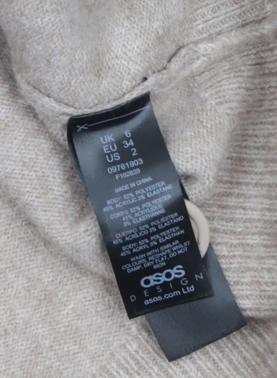 ASOS Design Womens Beige Cardigan UK 6 V-Neck Long Sleeve Knit - Image 4