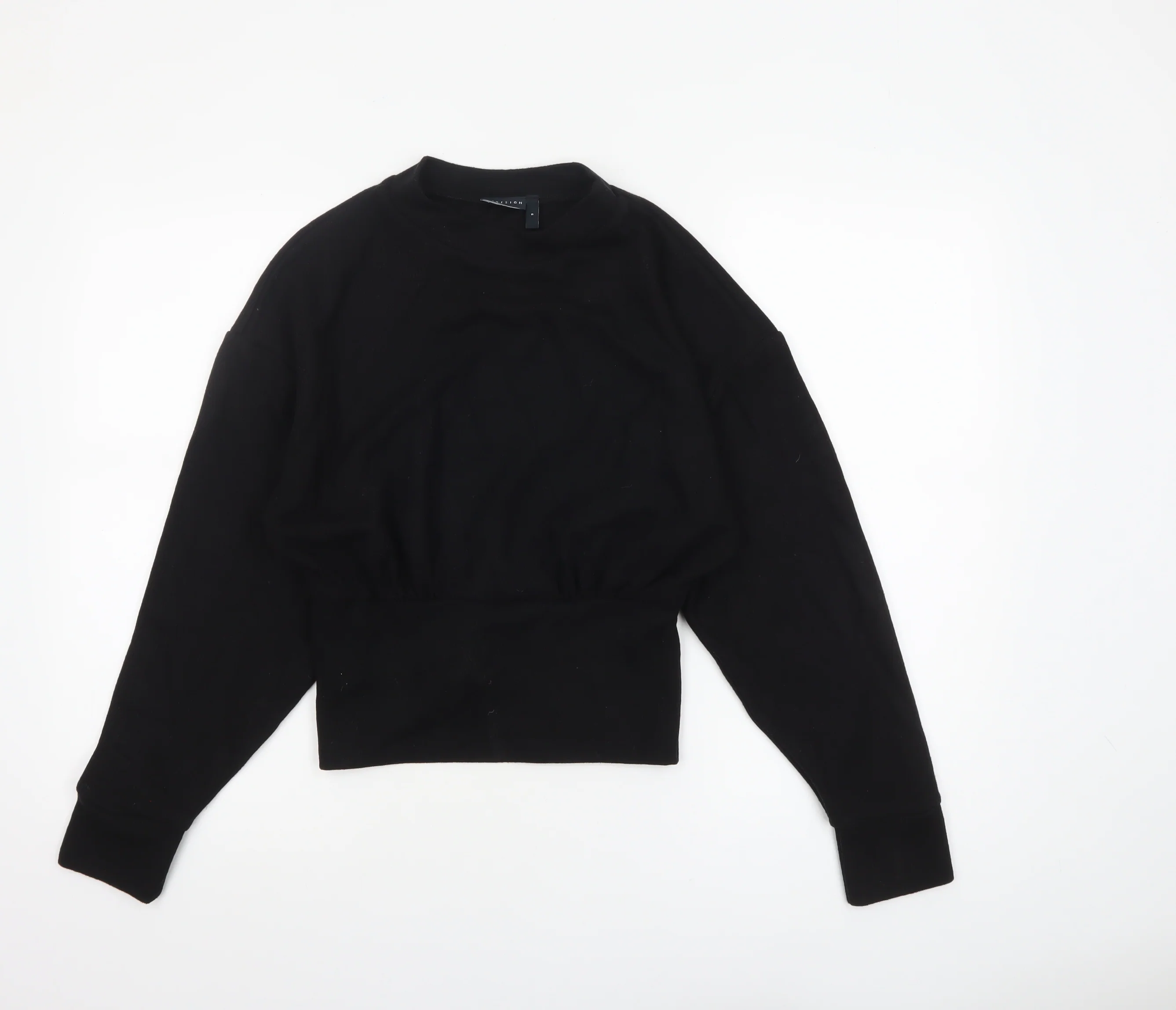 ASOS DESIGN Women's Black Cropped Long Sleeve Crew Neck Top Size S UK 8-10