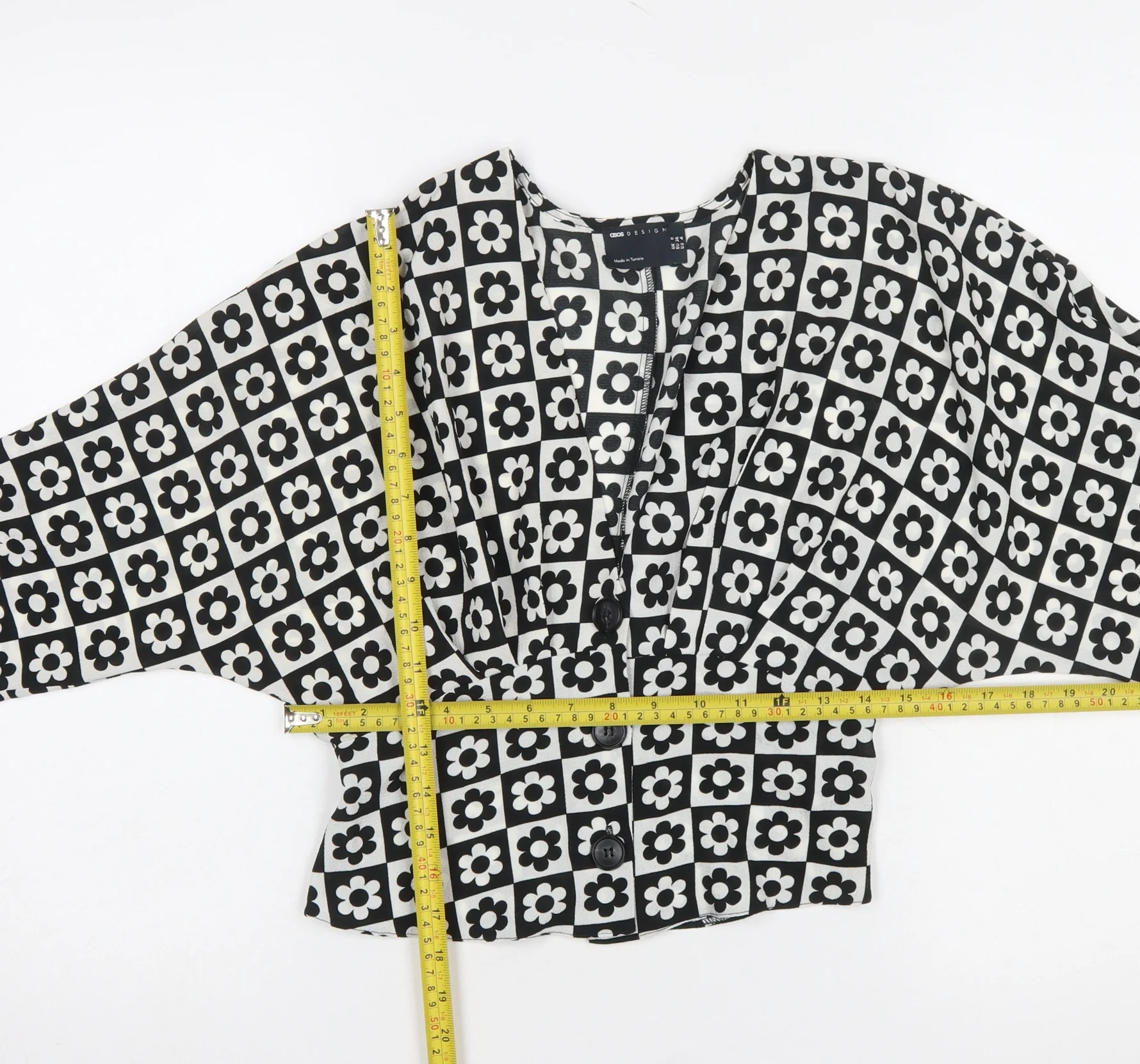 ASOS DESIGN Womens Black Floral Cropped Blouse UK 8 Long Sleeve - Image 2