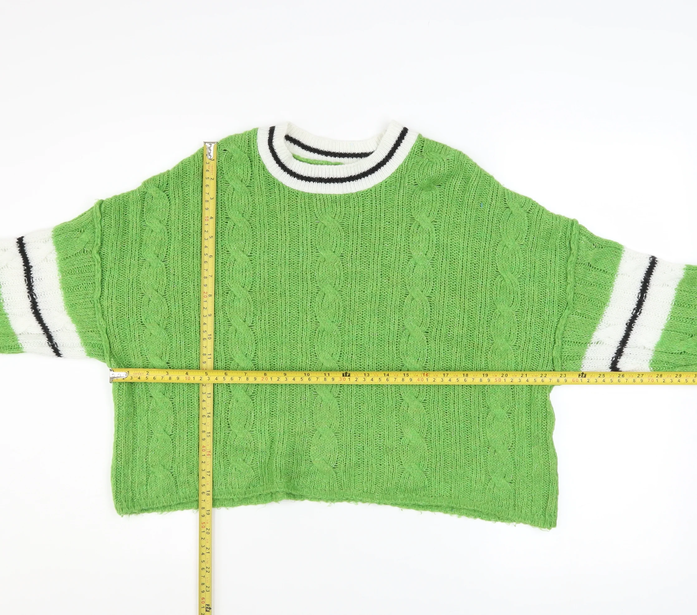 ASOS DESIGN Womens Green Cable-Knit Crew Neck Relaxed Pullover Jumper Size M - Image 2