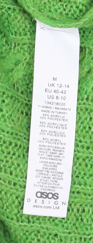 ASOS DESIGN Womens Green Cable-Knit Crew Neck Relaxed Pullover Jumper Size M - Image 4