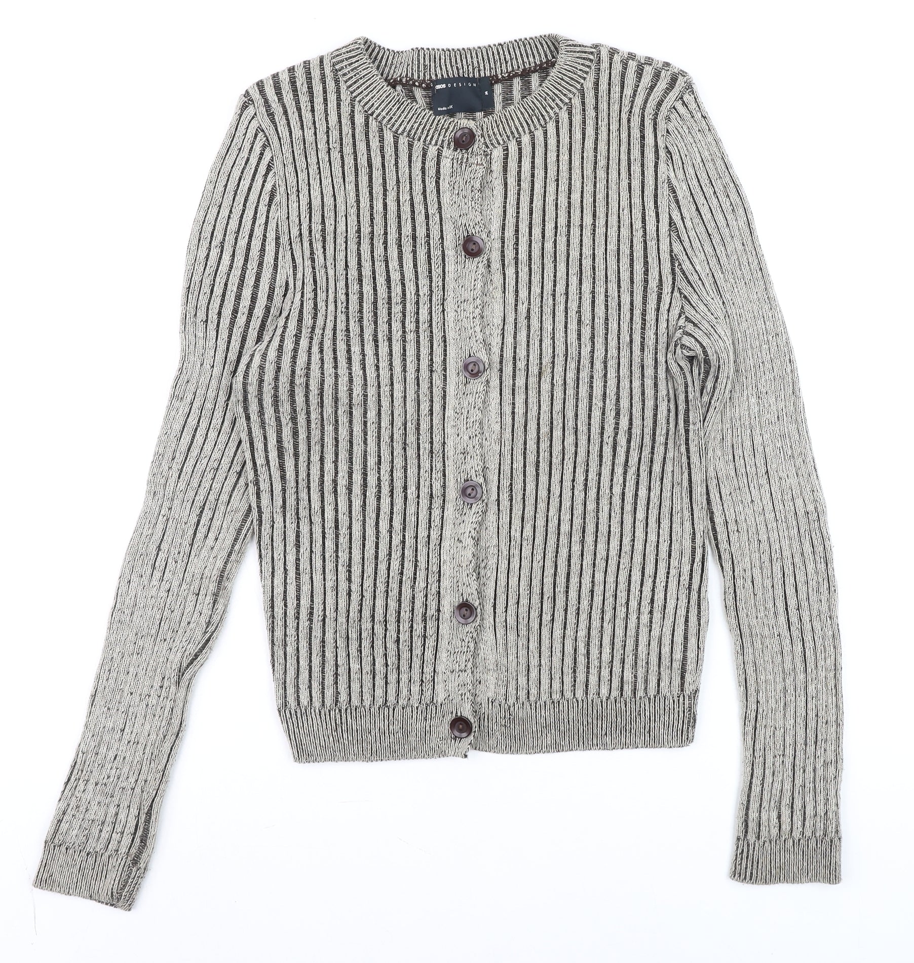 ASOS DESIGN Women's Grey Chunky-Knit Striped Cardigan Size M
