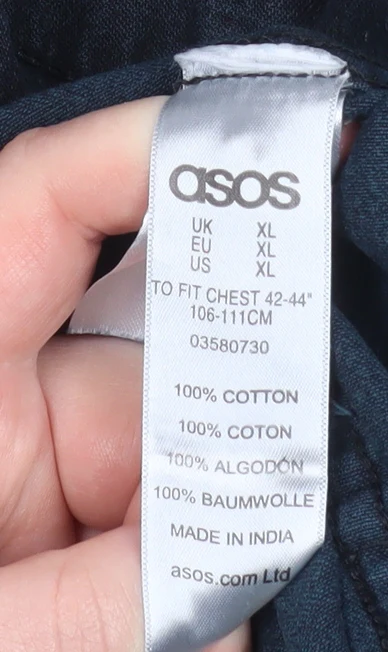 ASOS Men Blue Cotton Band Collar Long Sleeve Button-Up Shirt XL - Image 4