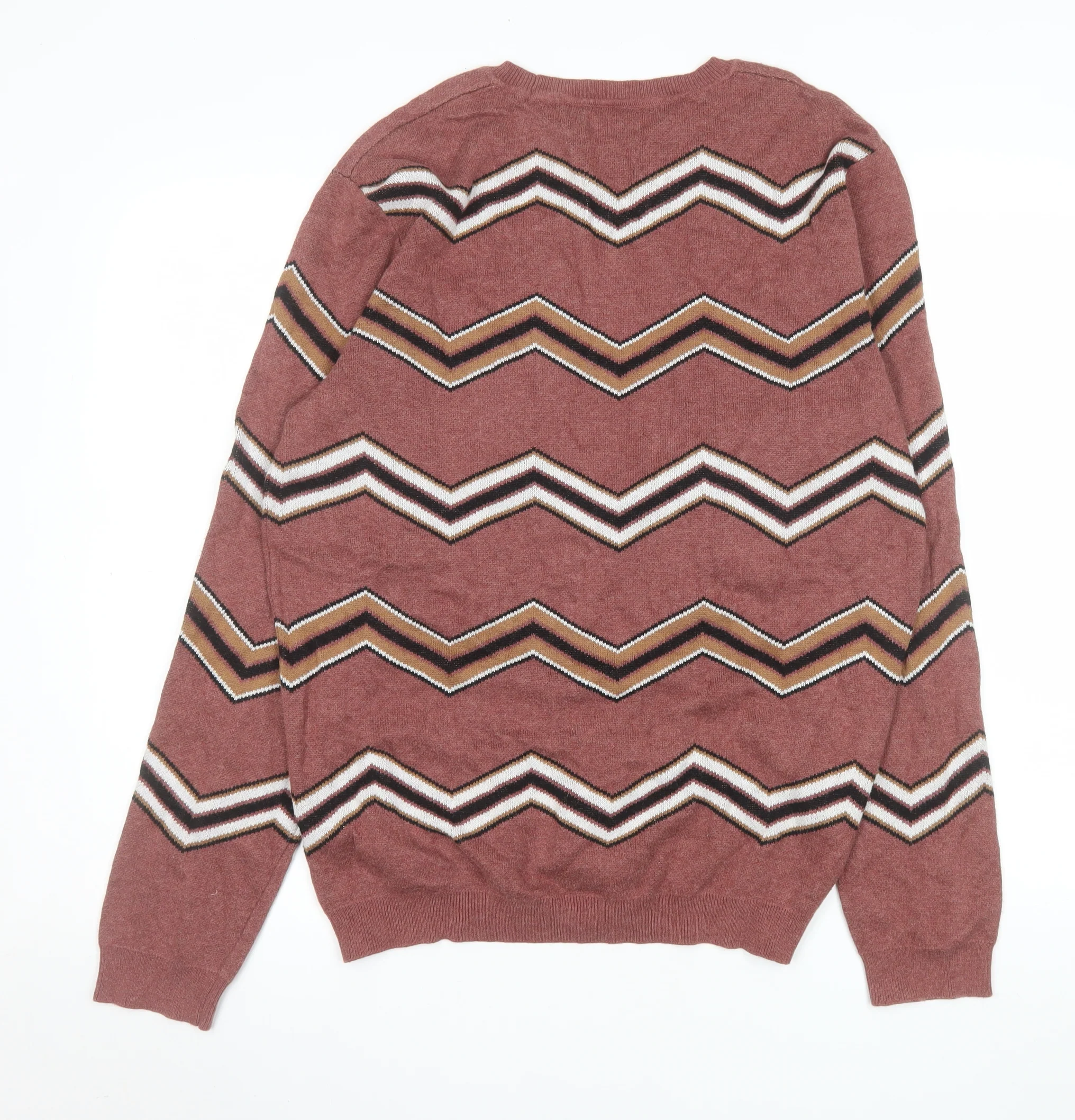 ASOS Mens Brown Chevron Cotton Knit Jumper L Crew Neck Pullover - Image 3