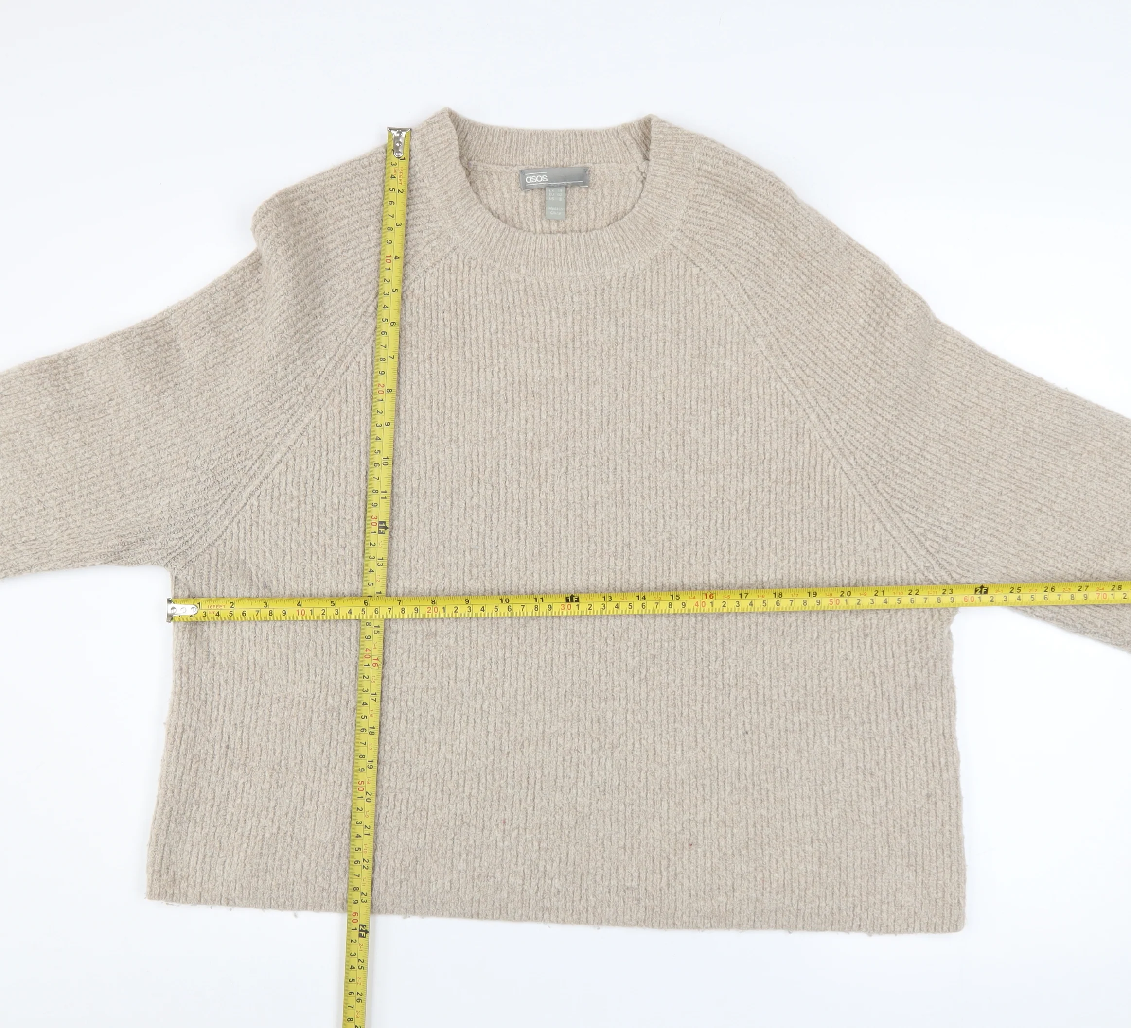 ASOS Women Beige Crew Neck Long Sleeve Relaxed Knit Jumper Size 14 - Image 2
