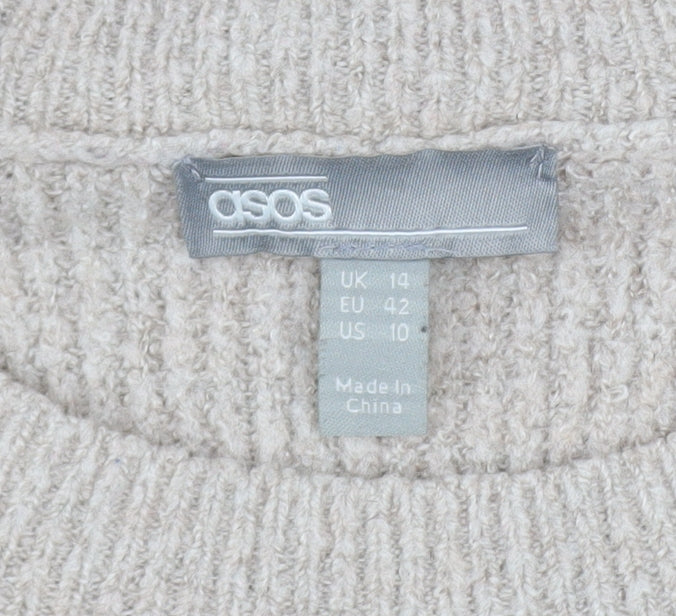 ASOS Women Beige Crew Neck Long Sleeve Relaxed Knit Jumper Size 14 - Image 4