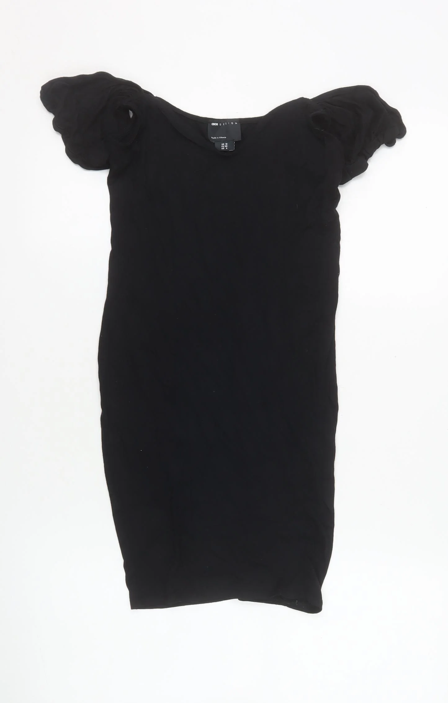 ASOS Women Black Size 10 Bodycon Short Puff Sleeve Stretch Dress