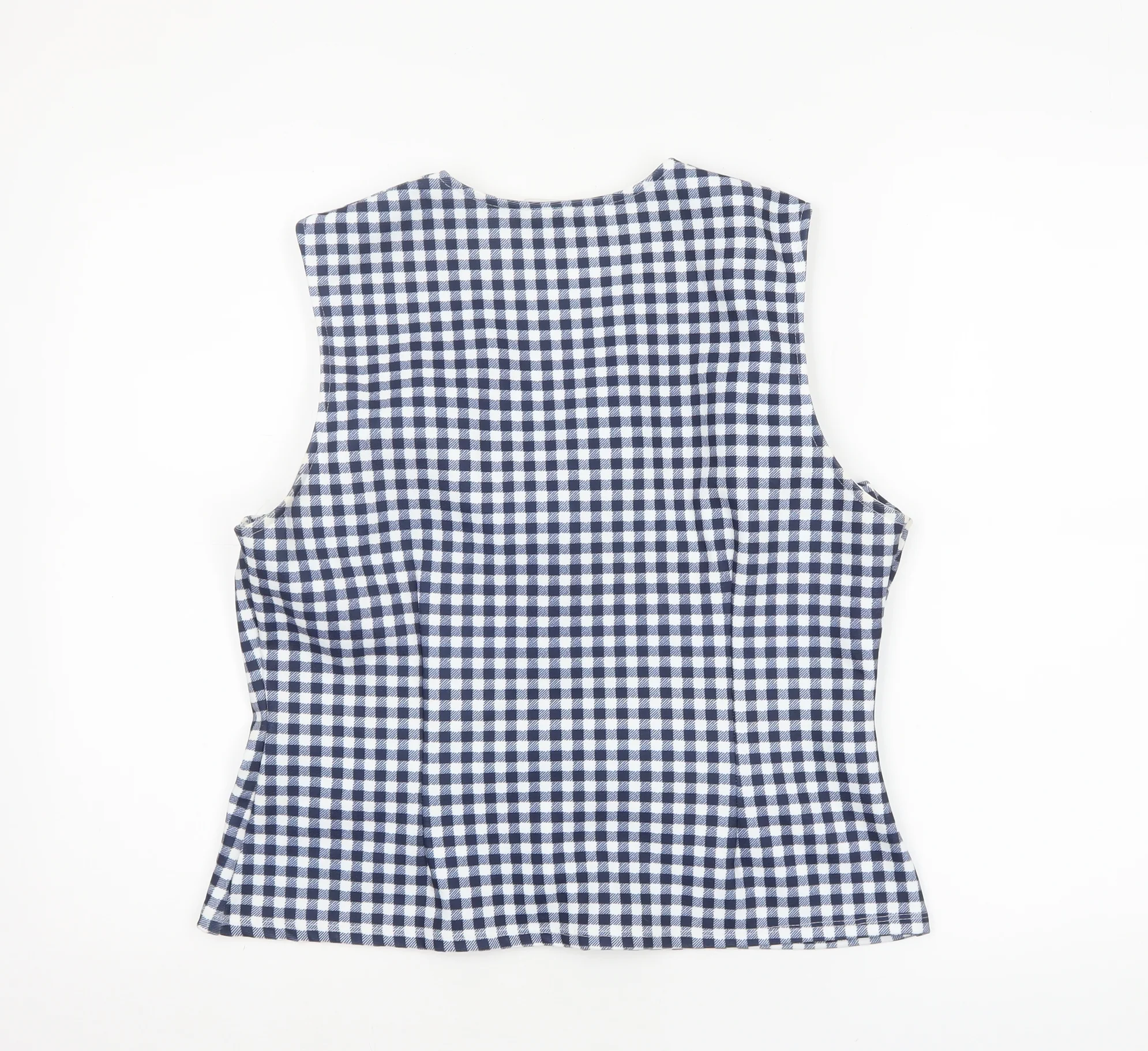 ASOS Women Blue Check Cropped Sleeveless Button Blouse L - Image 3