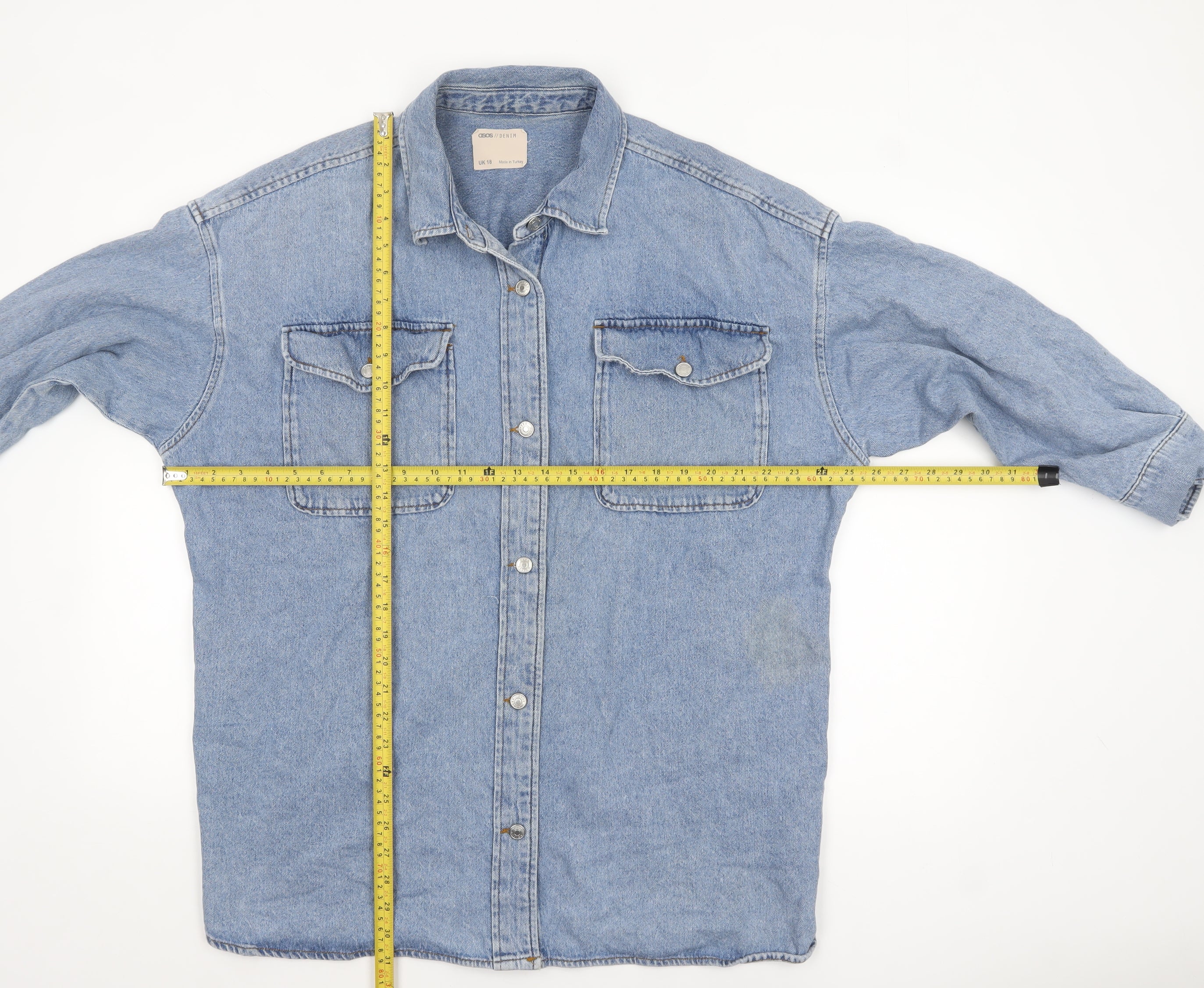 ASOS Women Blue Denim Relaxed Fit Jacket UK 18 Classic Casual - Image 2