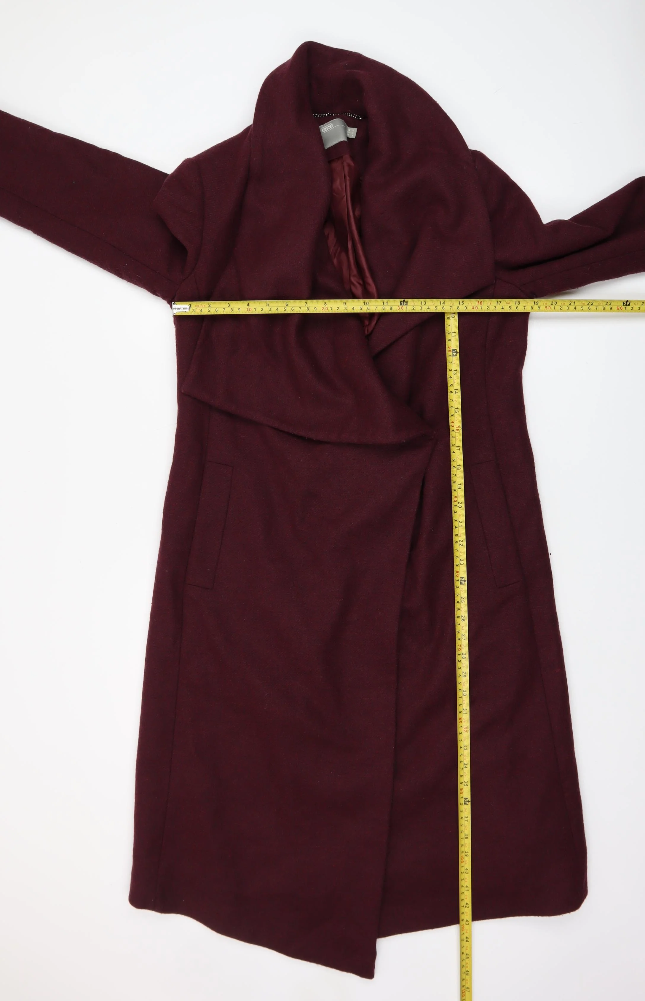 ASOS Women Burgundy Wool Blend Long Coat Size 12 Elegant Draped Style - Image 2