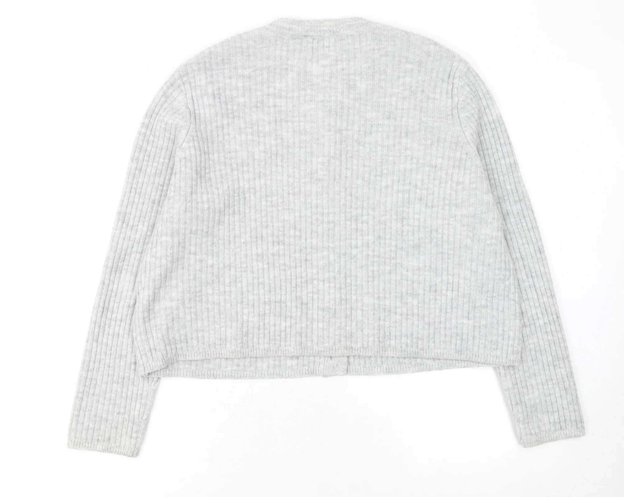 ASOS Women Grey Ribbed Crew Neck Long Sleeve Button Cardigan Size 14 - Image 3