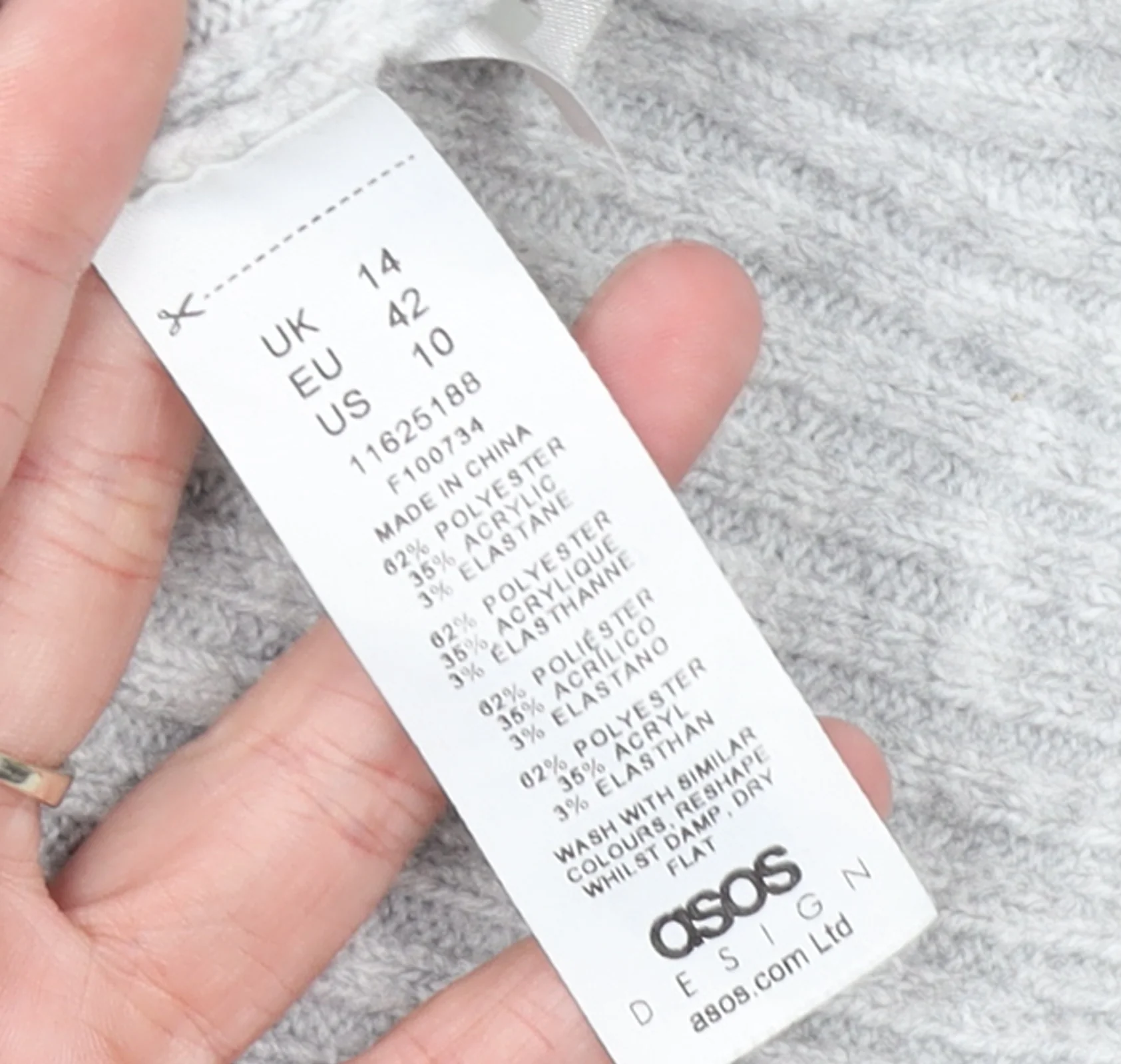 ASOS Women Grey Ribbed Crew Neck Long Sleeve Button Cardigan Size 14 - Image 4