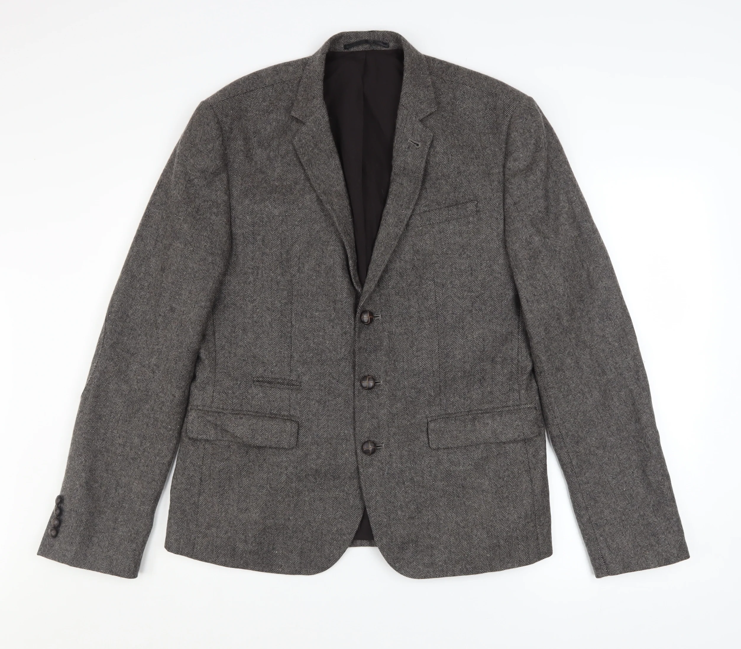 ASOS Women Grey Wool Blend Single-Breasted Blazer Jacket Size 40