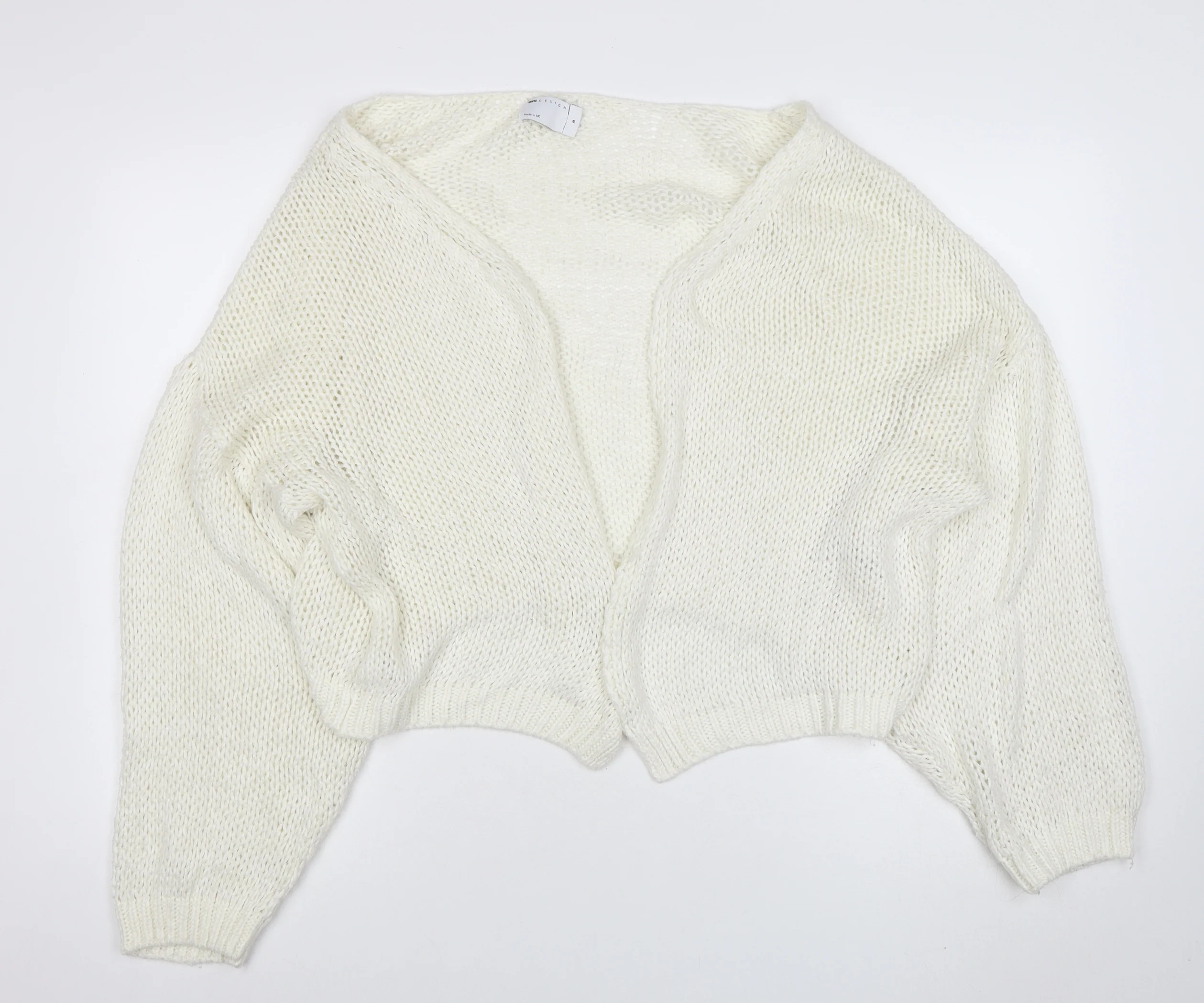 ASOS Women Ivory Open-Knit Balloon Sleeve Cardigan Size 12