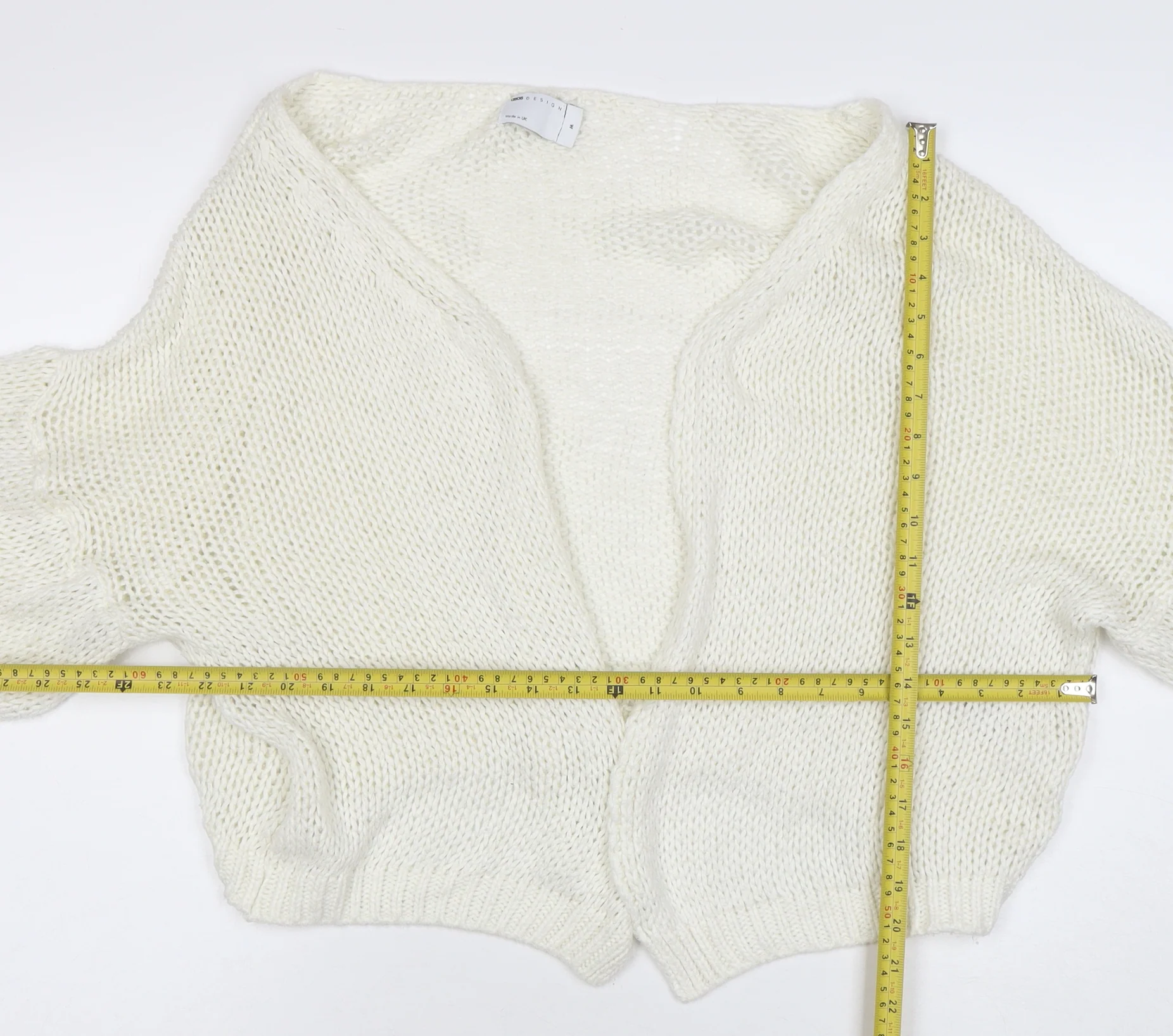 ASOS Women Ivory Open-Knit Balloon Sleeve Cardigan Size 12 - Image 2