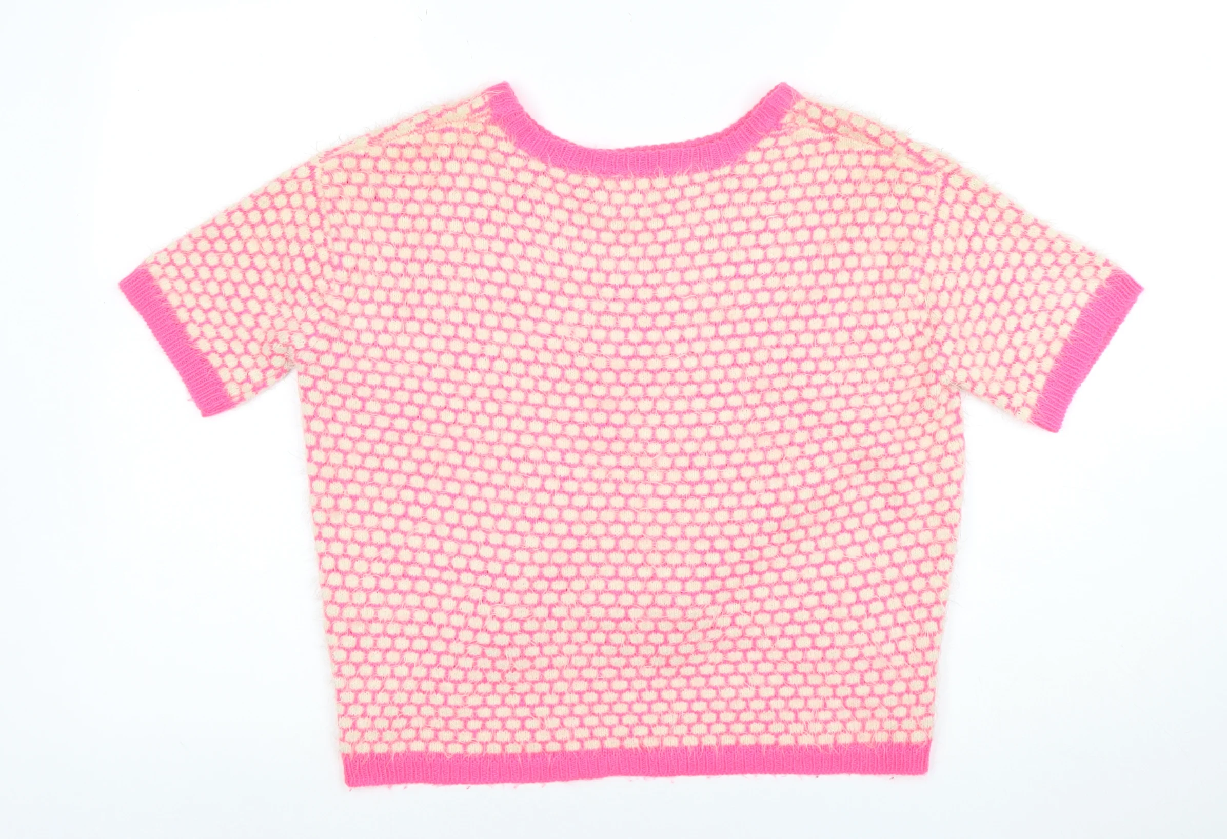 ASOS Women Pink & Cream Short Sleeve Cropped Knit Jumper UK 10 - Image 3