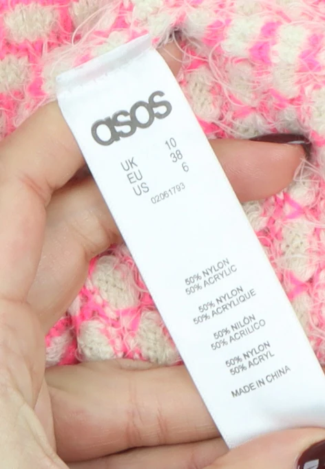 ASOS Women Pink & Cream Short Sleeve Cropped Knit Jumper UK 10 - Image 4