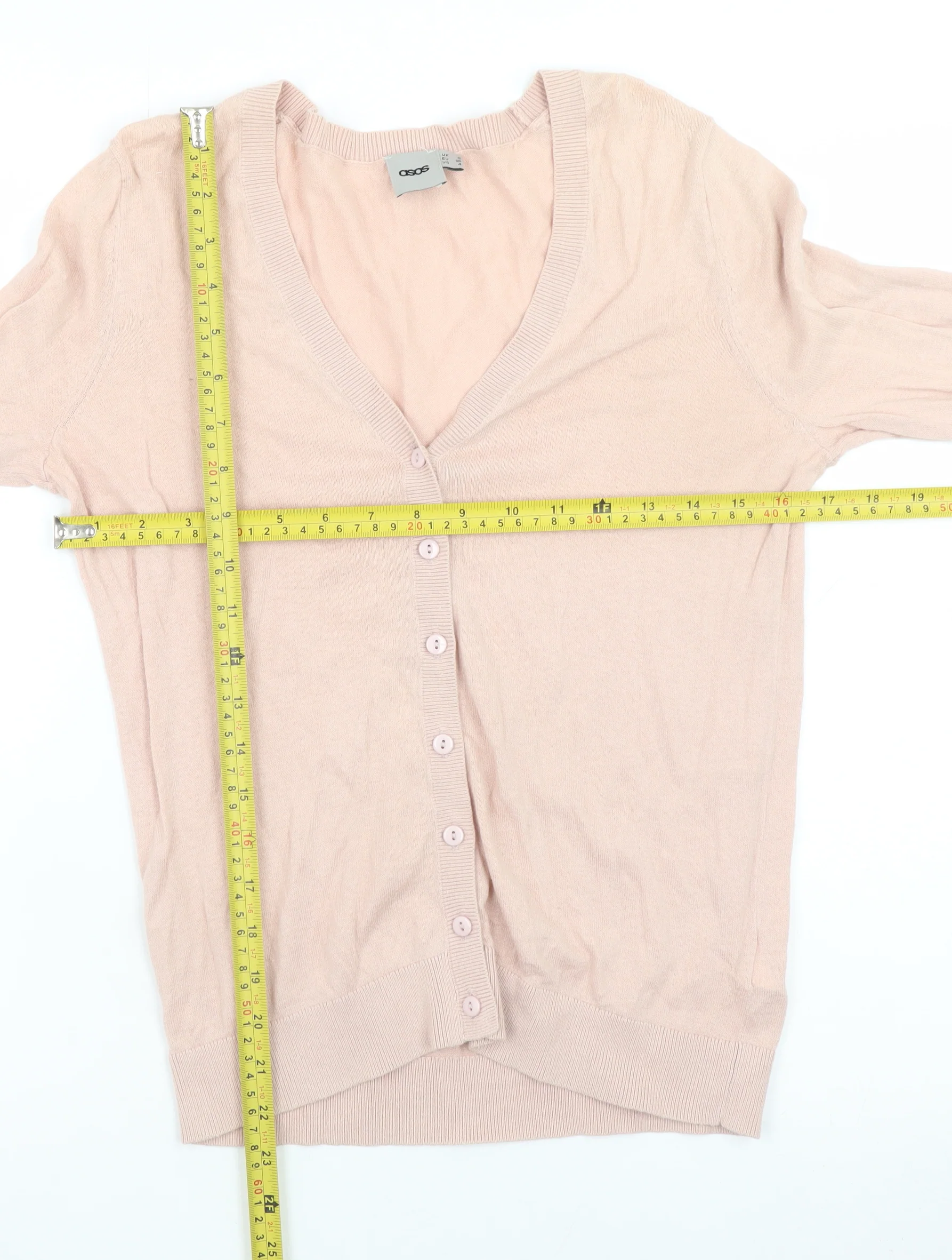 ASOS Women Pink V-Neck Cotton Long Sleeve Cardigan Size 8 - Image 2