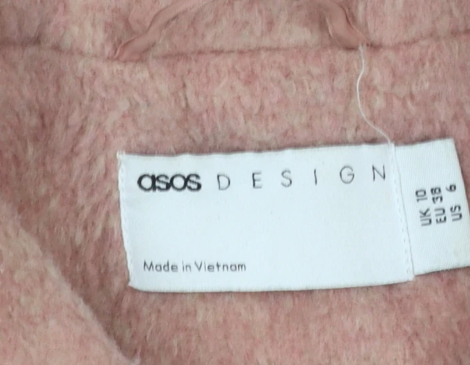 ASOS Women Pink Wool Blend Belted Long Overcoat Size 10 - Image 5