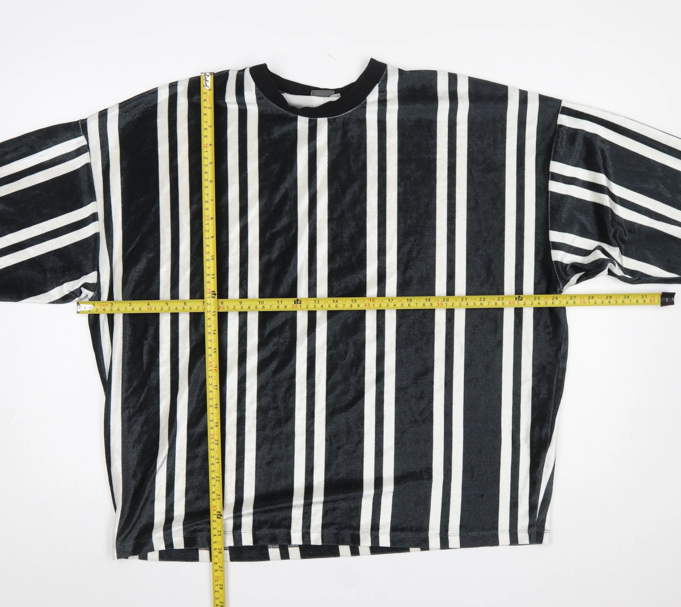 ASOS Women’s Black Striped Long Sleeve Velvet T-Shirt Size L - Image 2