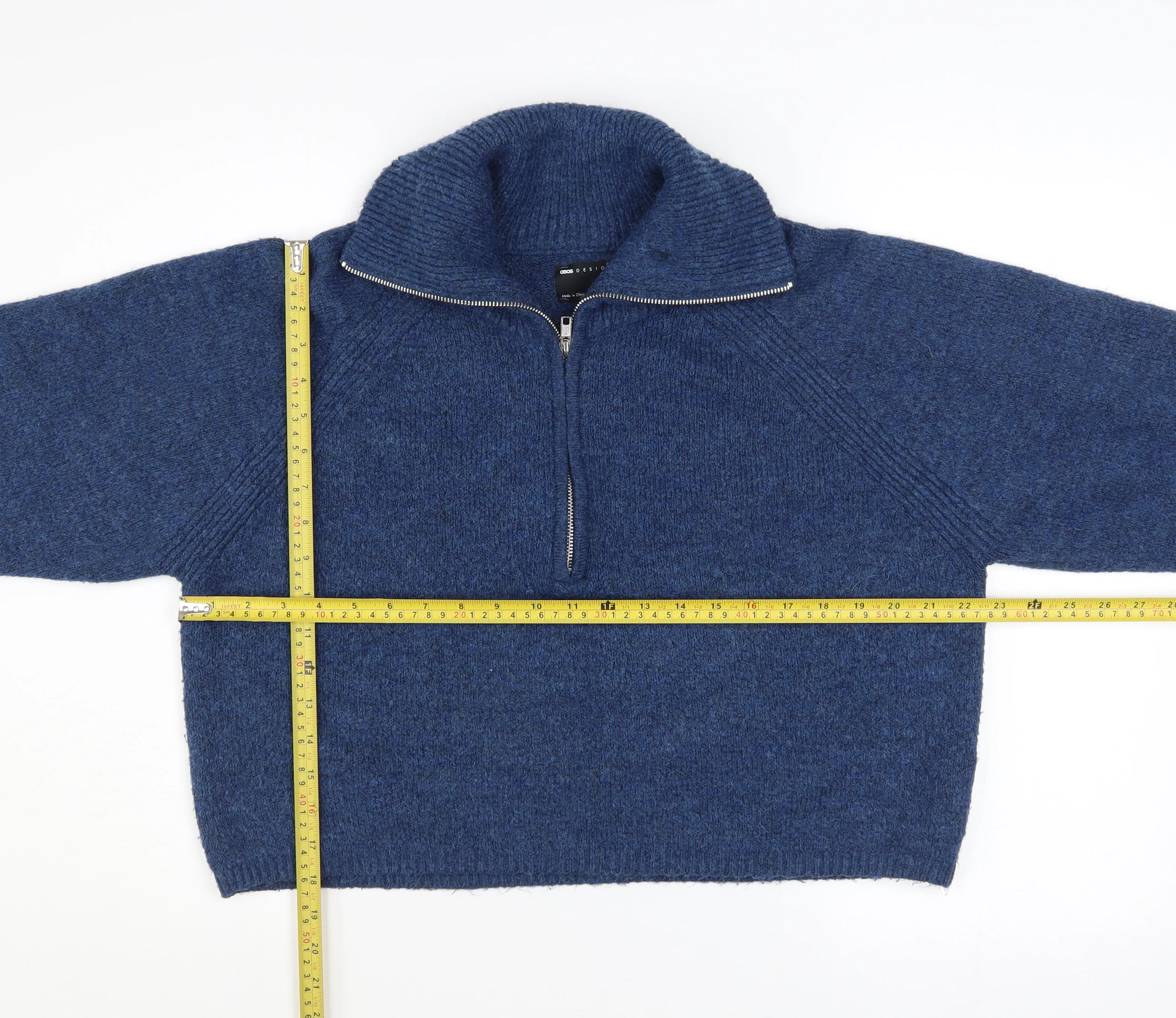 ASOS Women’s Blue High Neck Chunky Knit Half Zip Jumper Size 12 - Image 2