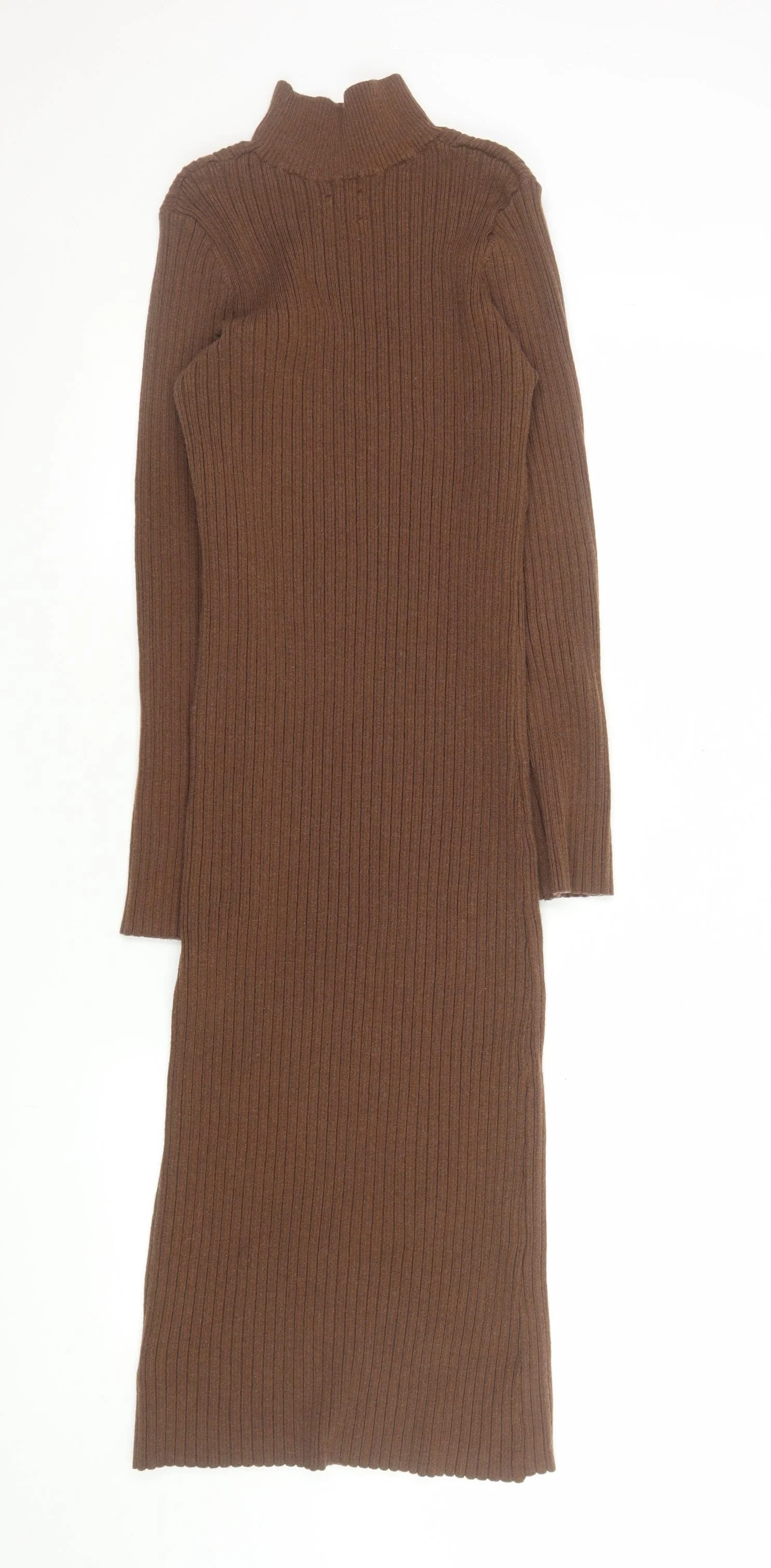 ASOS Women’s Brown Ribbed Knit Roll Neck Bodycon Midi Dress Size 10 - Image 3