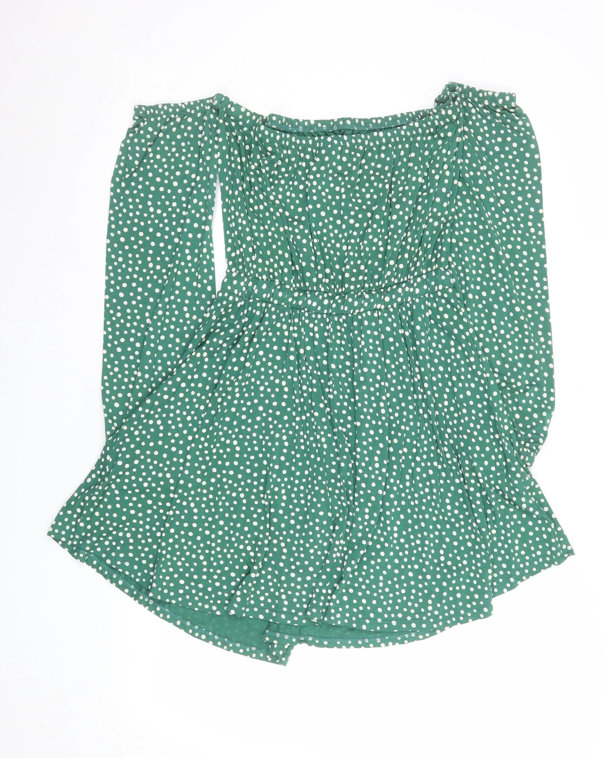 ASOS Women’s Green Polka Dot Off Shoulder Skater Dress Size 10