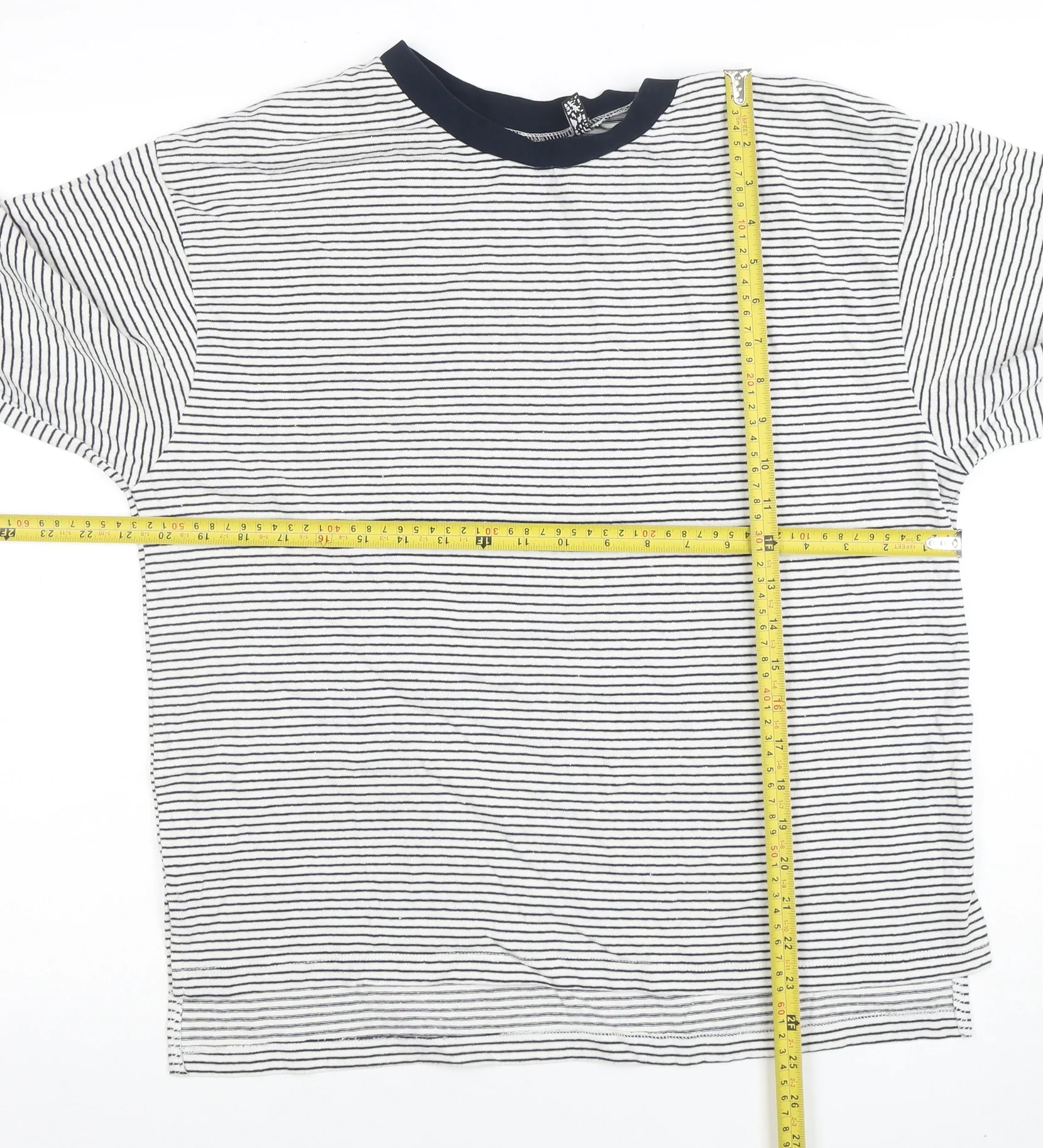 ASOS Women’s White Navy Striped Ringer Long Sleeve Cotton T-Shirt Size 10 - Image 2
