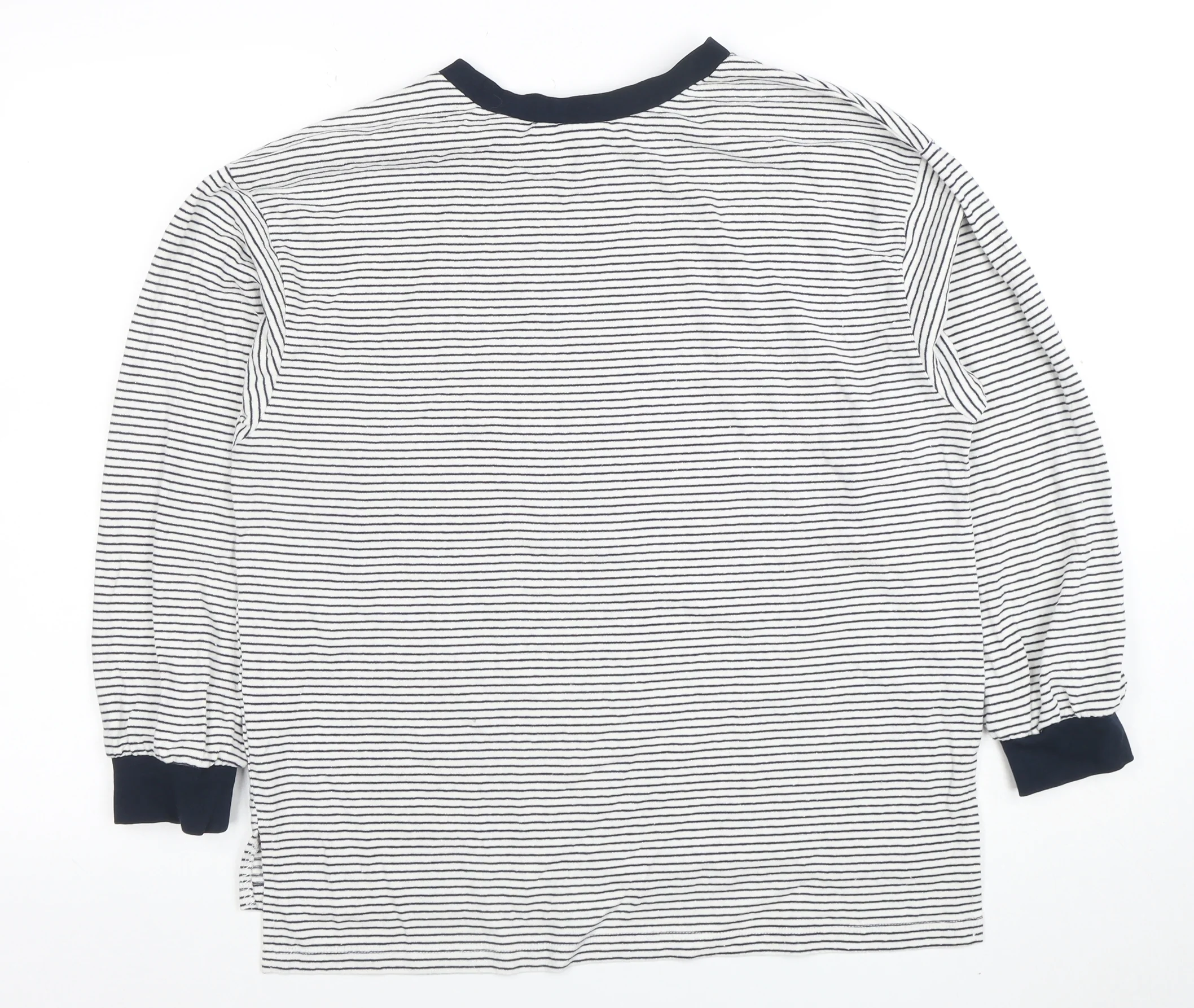 ASOS Women’s White Navy Striped Ringer Long Sleeve Cotton T-Shirt Size 10 - Image 3