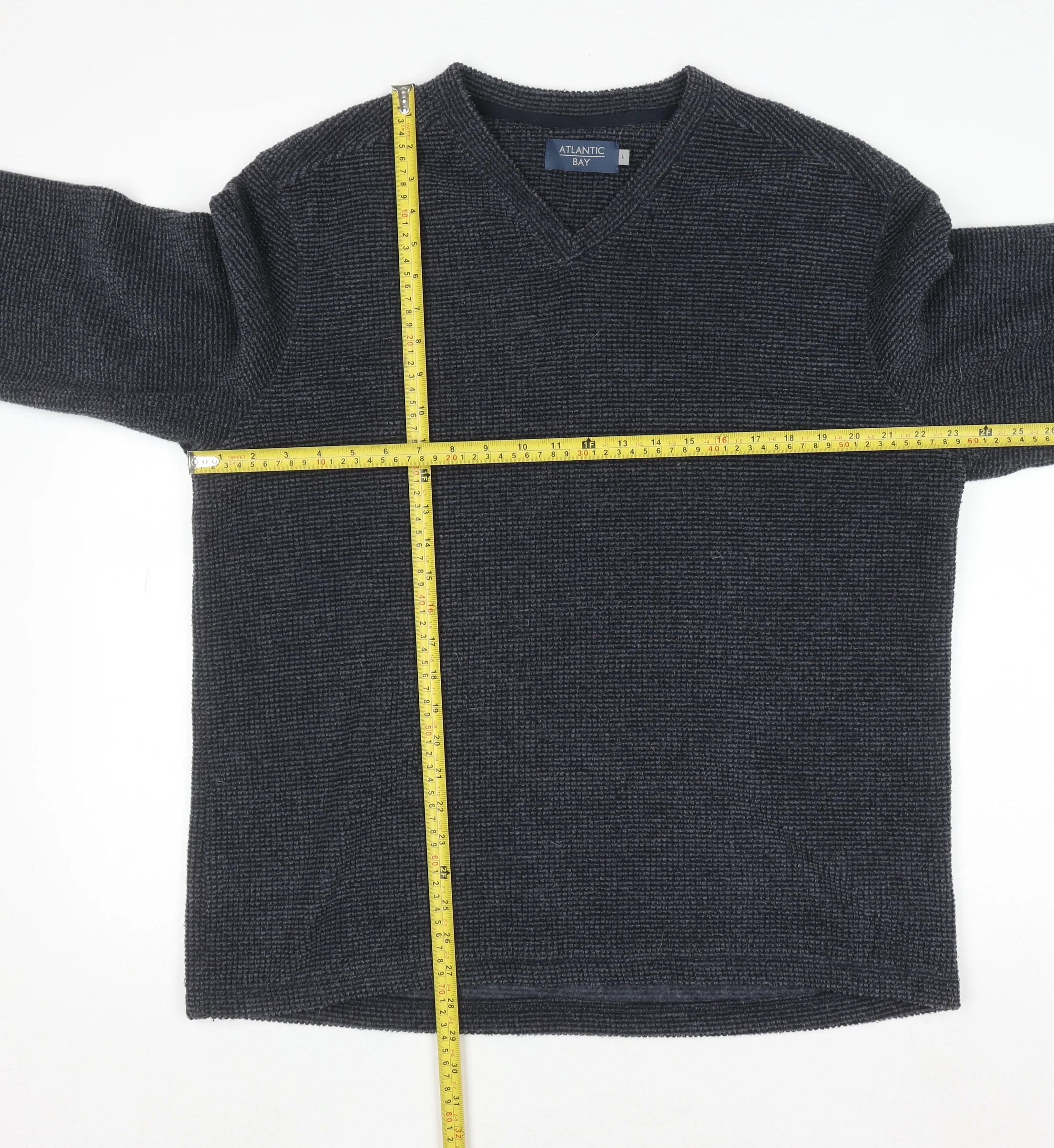Atlantic Bay Men's Blue V-Neck Knit Pullover Sweatshirt Size L - Image 2