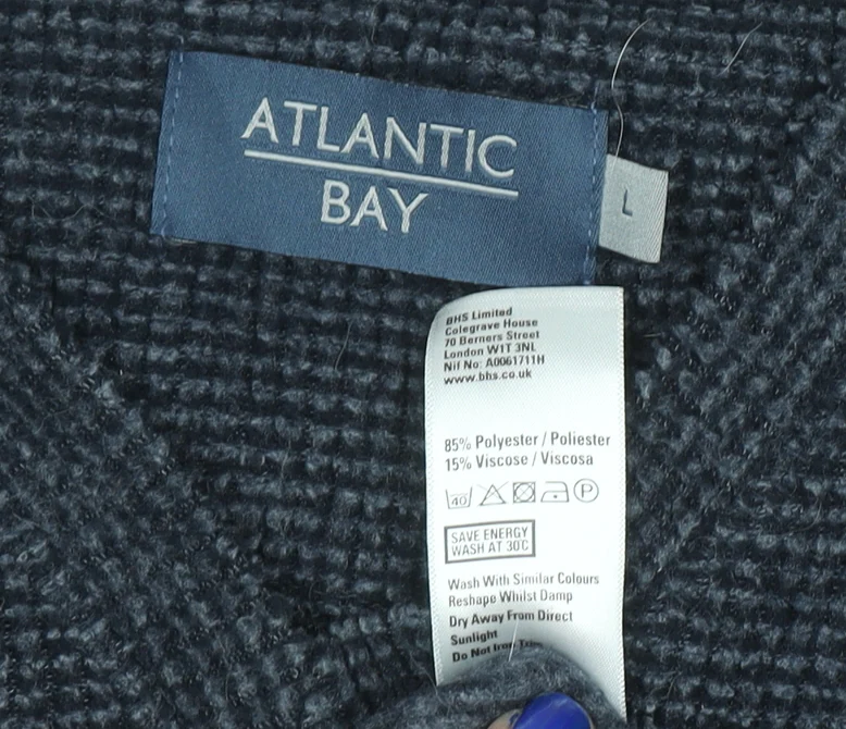 Atlantic Bay Men's Blue V-Neck Knit Pullover Sweatshirt Size L - Image 4
