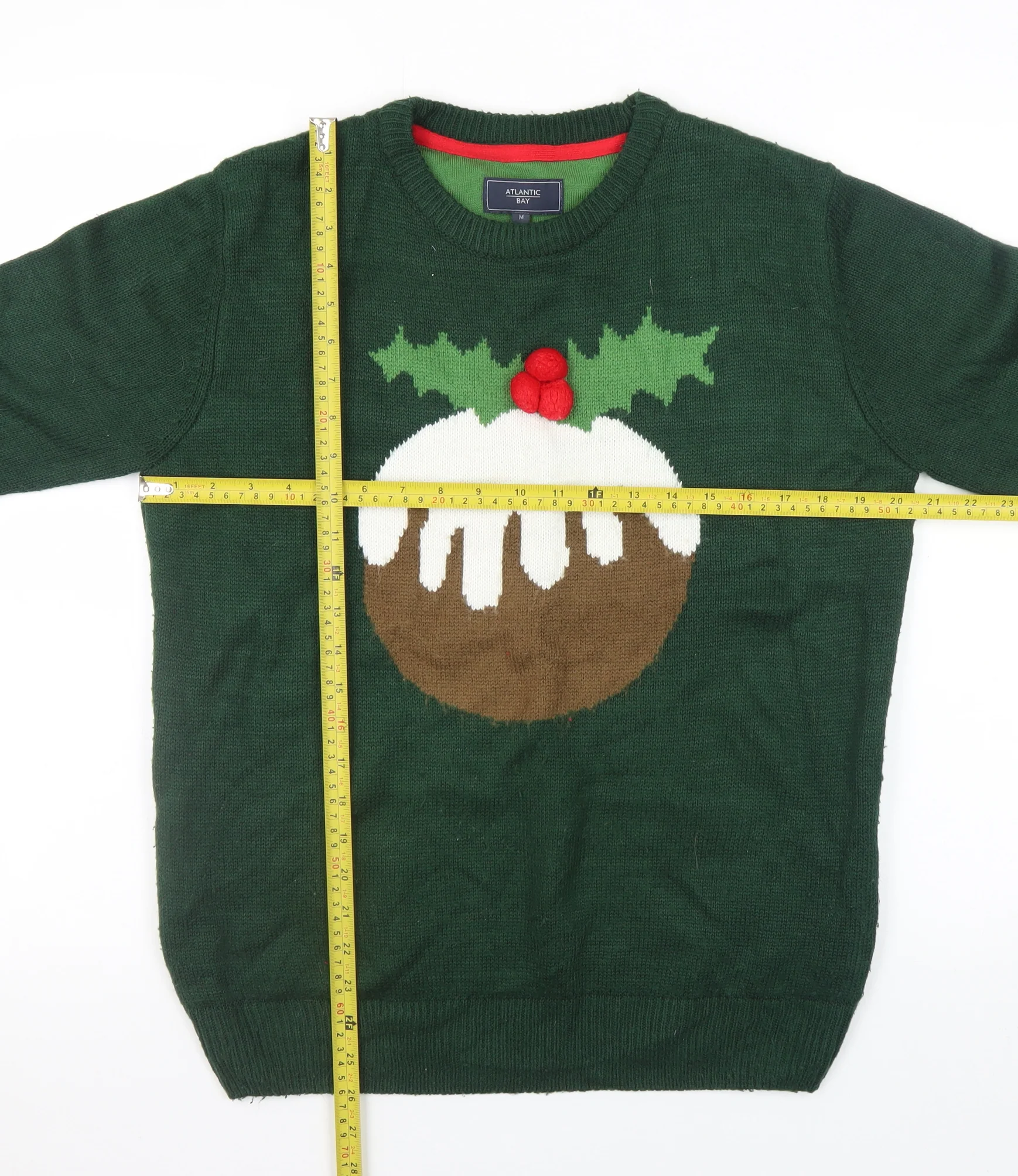 Atlantic Bay Men's Green Christmas Pudding Jumper M Knit Pullover - Image 2
