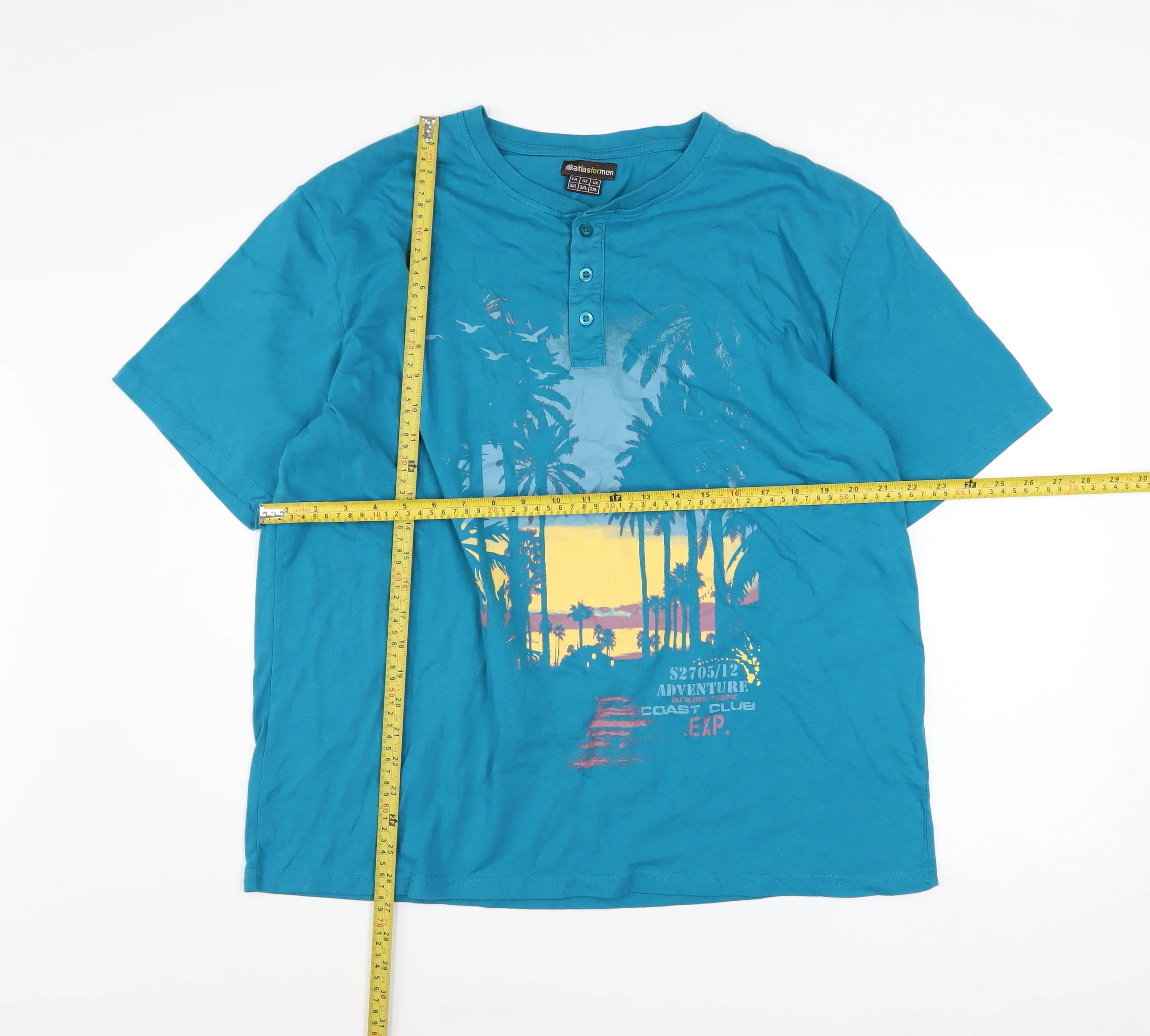 Atlas For Men Men's Blue 2XL Henley T-Shirt with Beach Print - Image 2