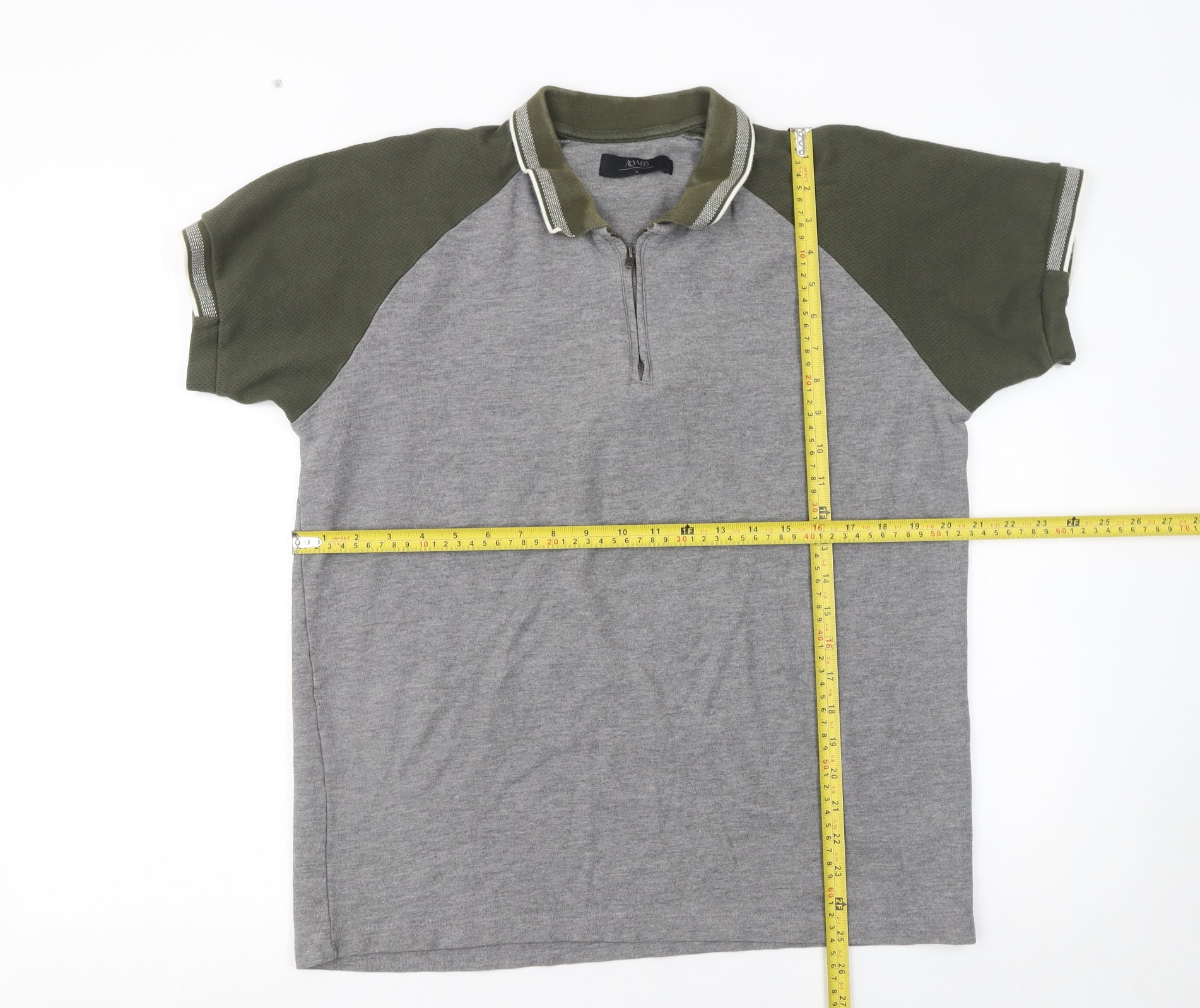 Atlas Men’s Grey Short Sleeve Polo Shirt Size L 1/4 Zip Casual Cotton Blend - Image 2