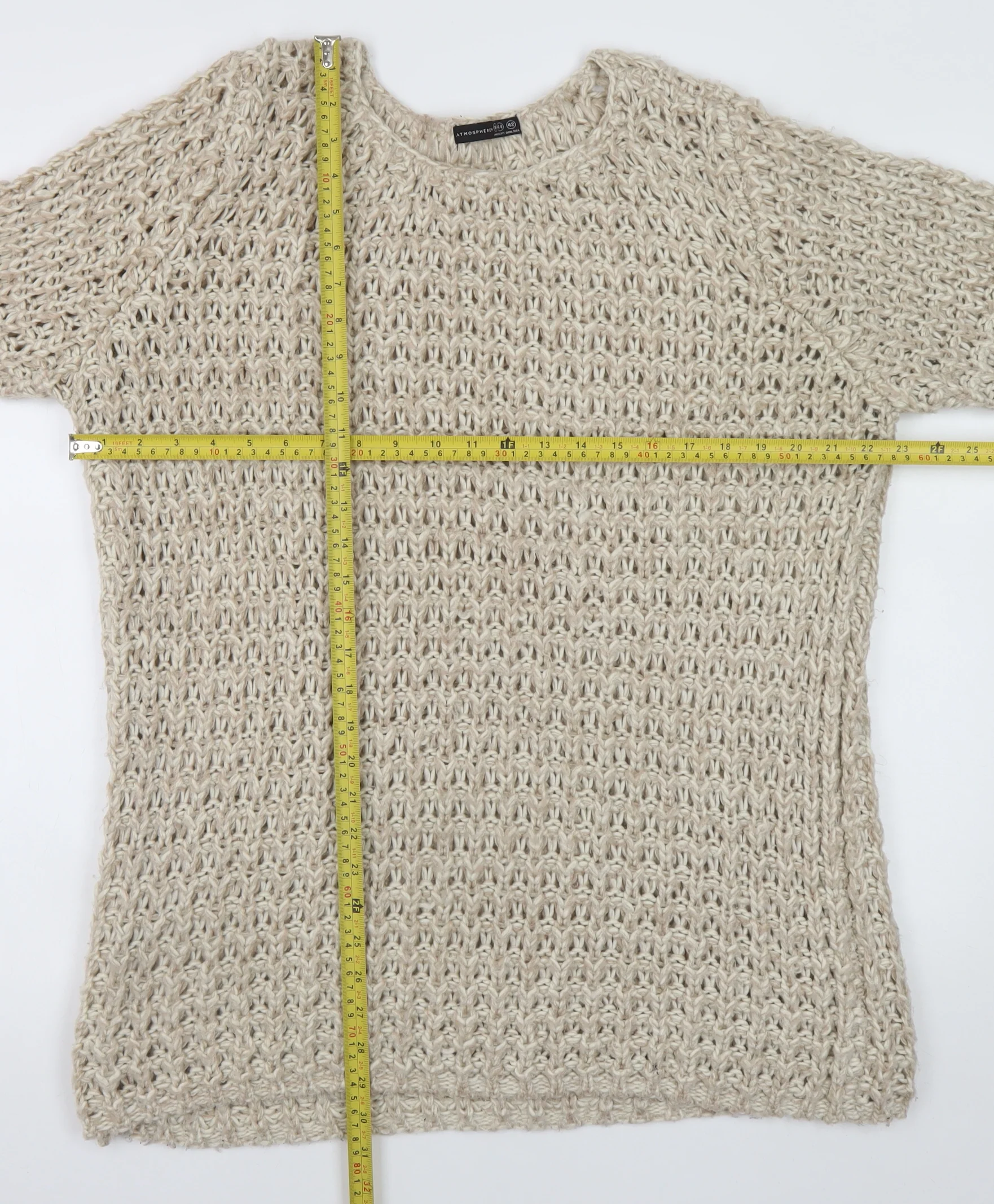 Atmosphere Women Beige Open Knit Long Sleeve Pullover Jumper Size 16 - Image 2