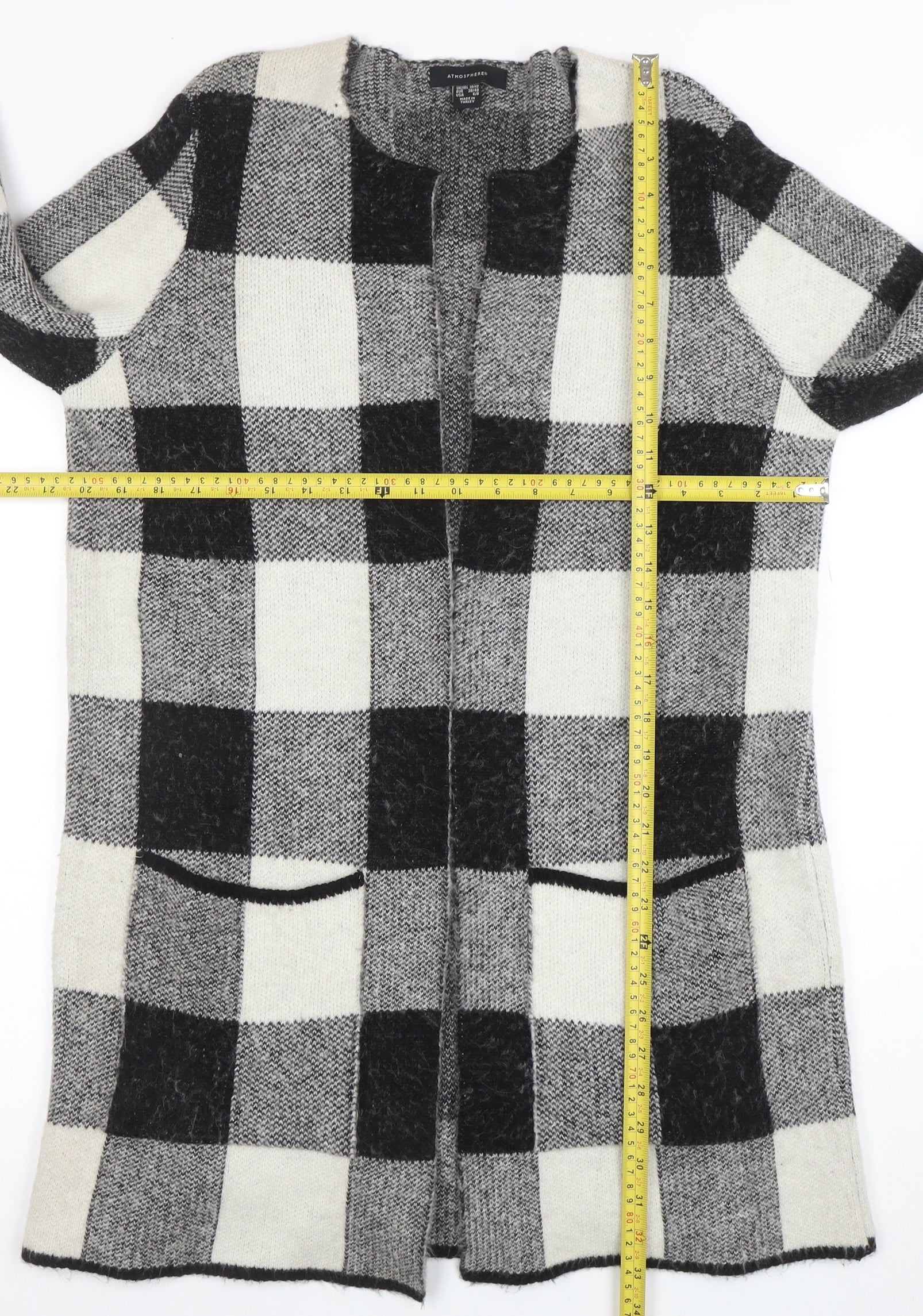 Atmosphere Women Black Check Longline Cardigan Size 10/12 - Image 2