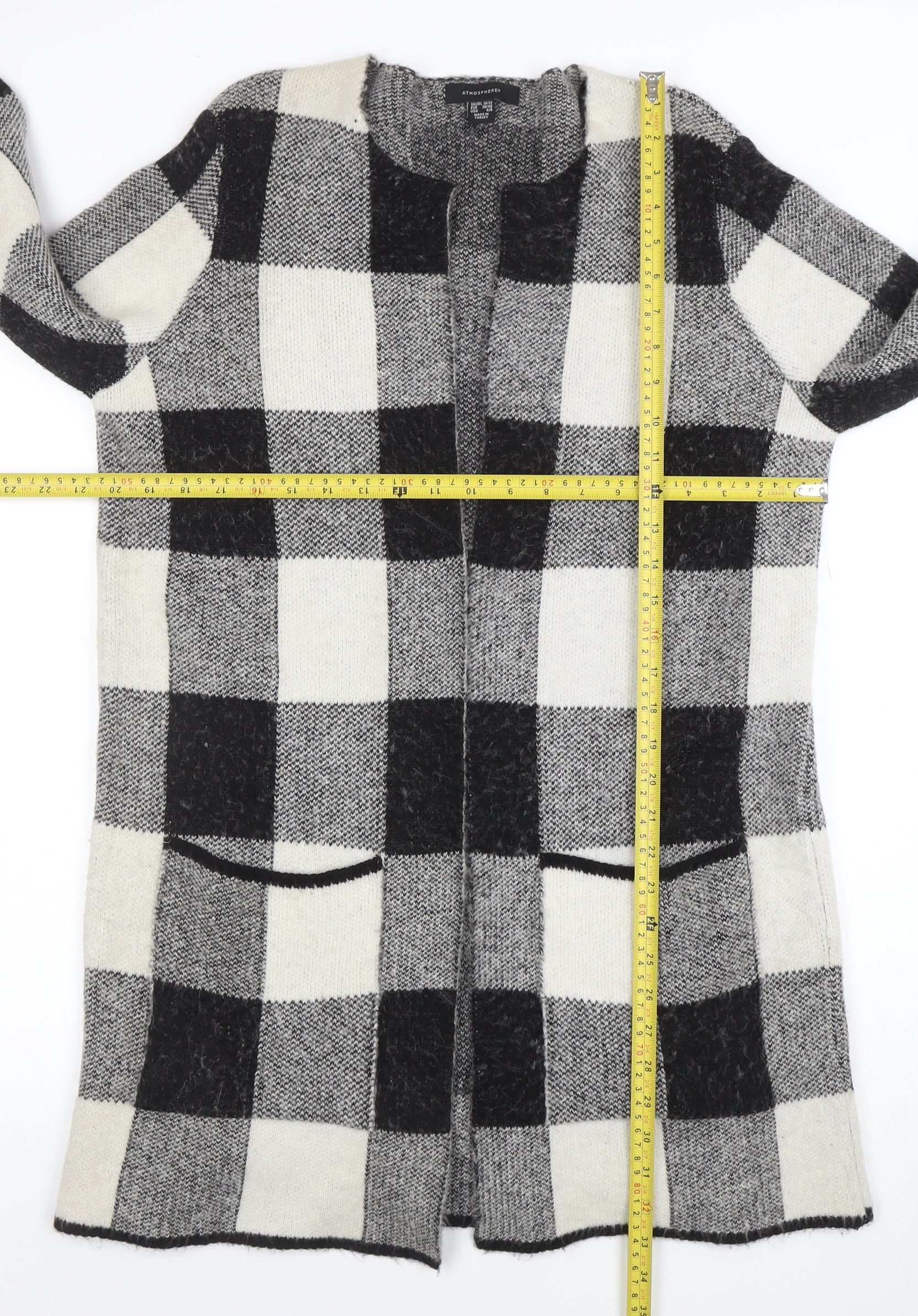 Atmosphere Women Black Check Longline Cardigan Size 10/12 - Image 5