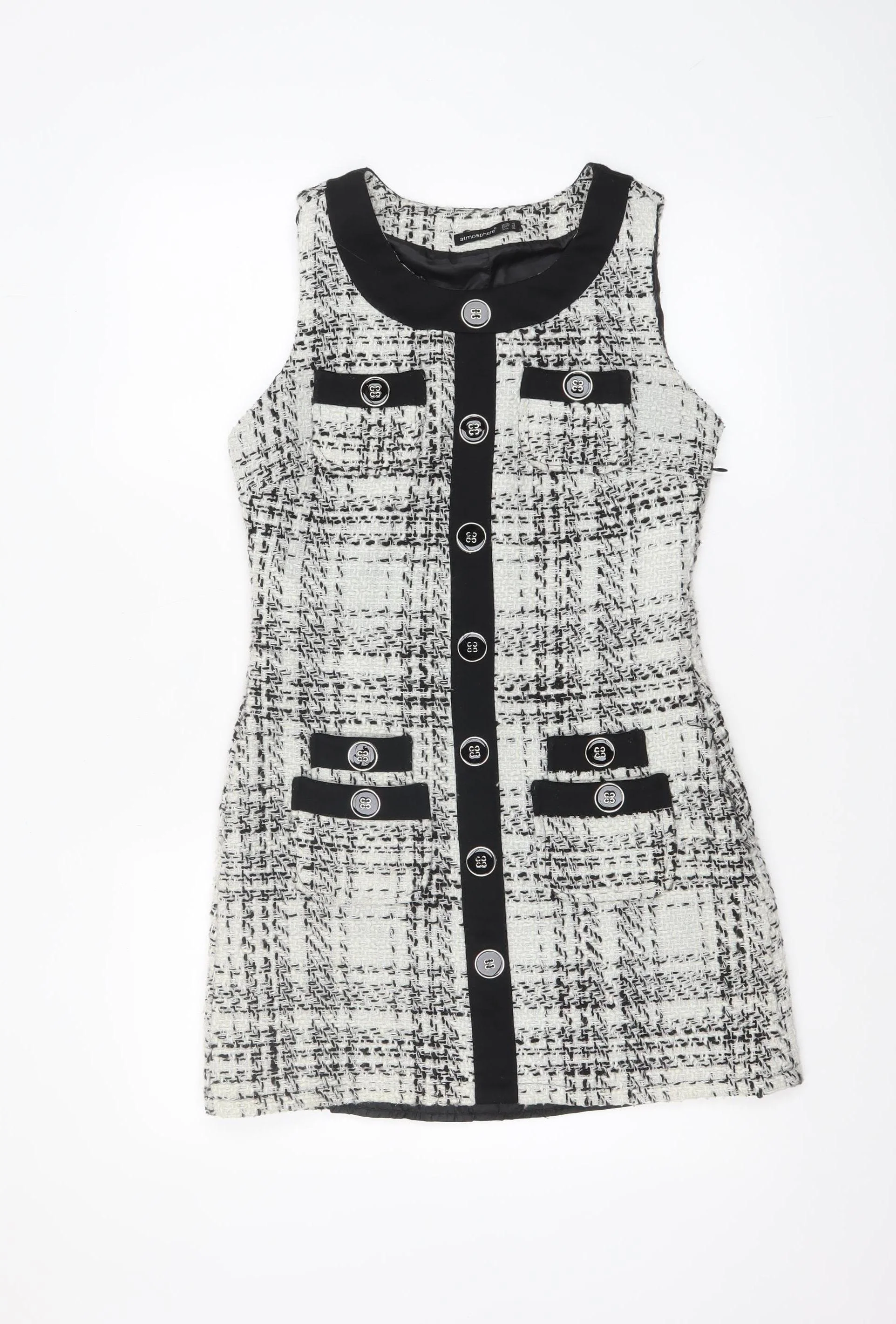 Atmosphere Women Black White Tweed Check Sleeveless Shift Dress Size 10