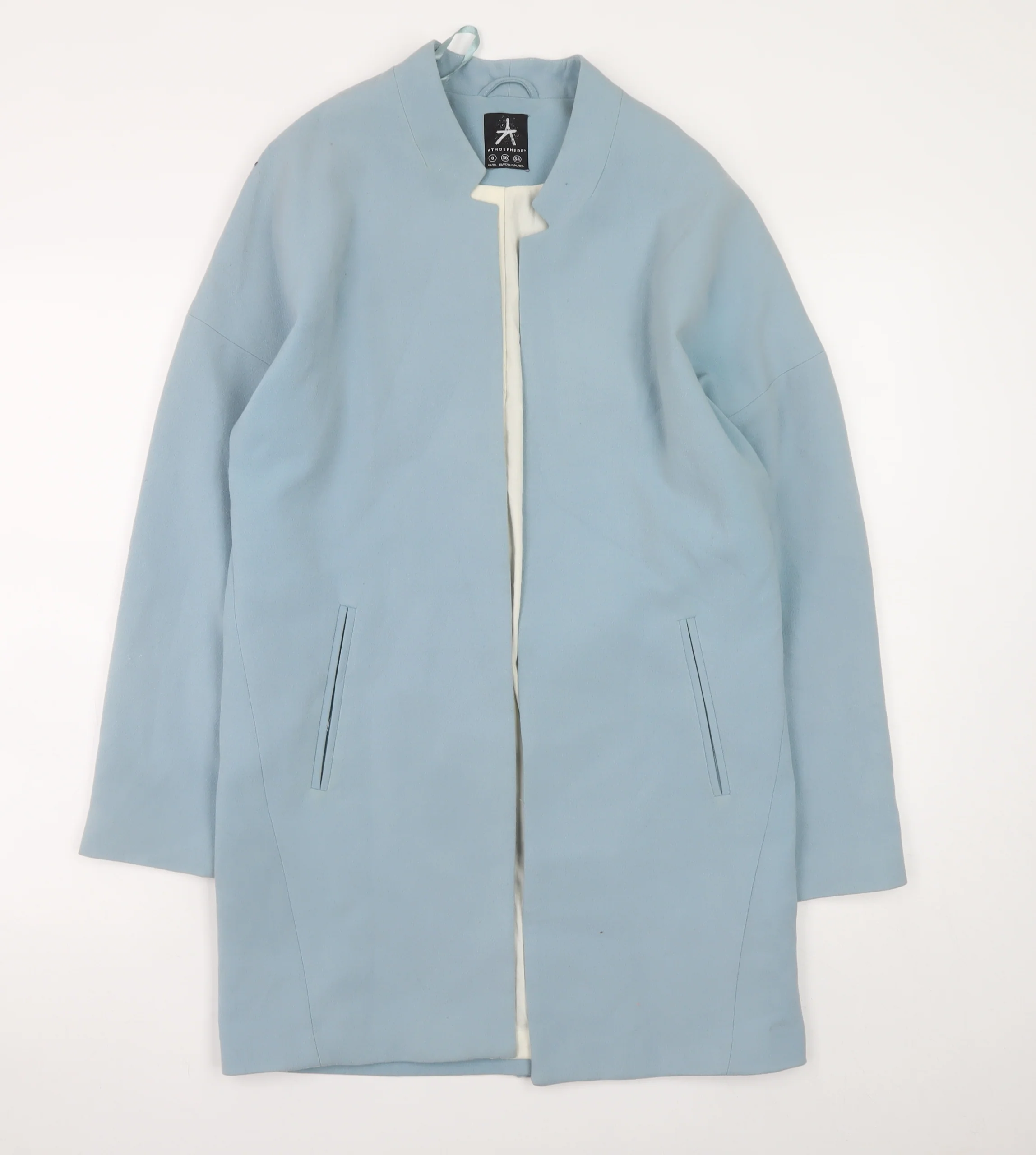 Atmosphere Women Blue Long Overcoat Size 8 Classic Lightweight