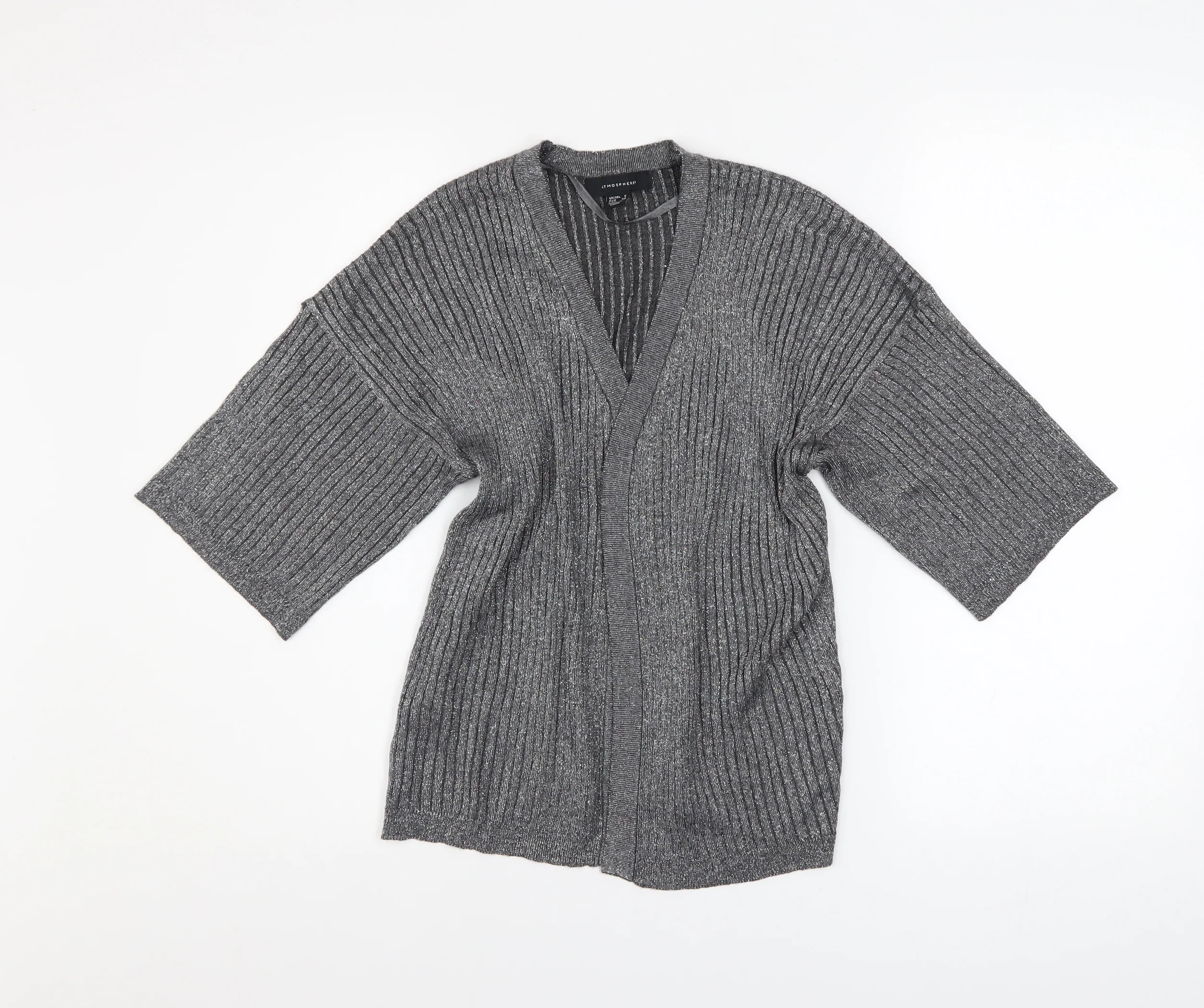 Atmosphere Women Grey Ribbed Open Knit Cardigan Size 6