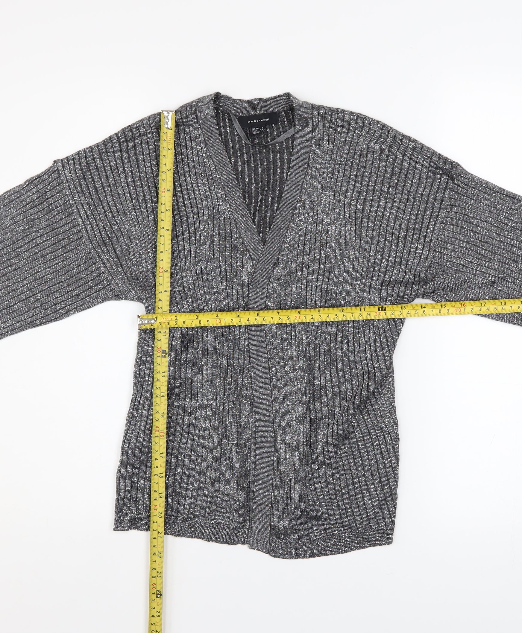 Atmosphere Women Grey Ribbed Open Knit Cardigan Size 6 - Image 2